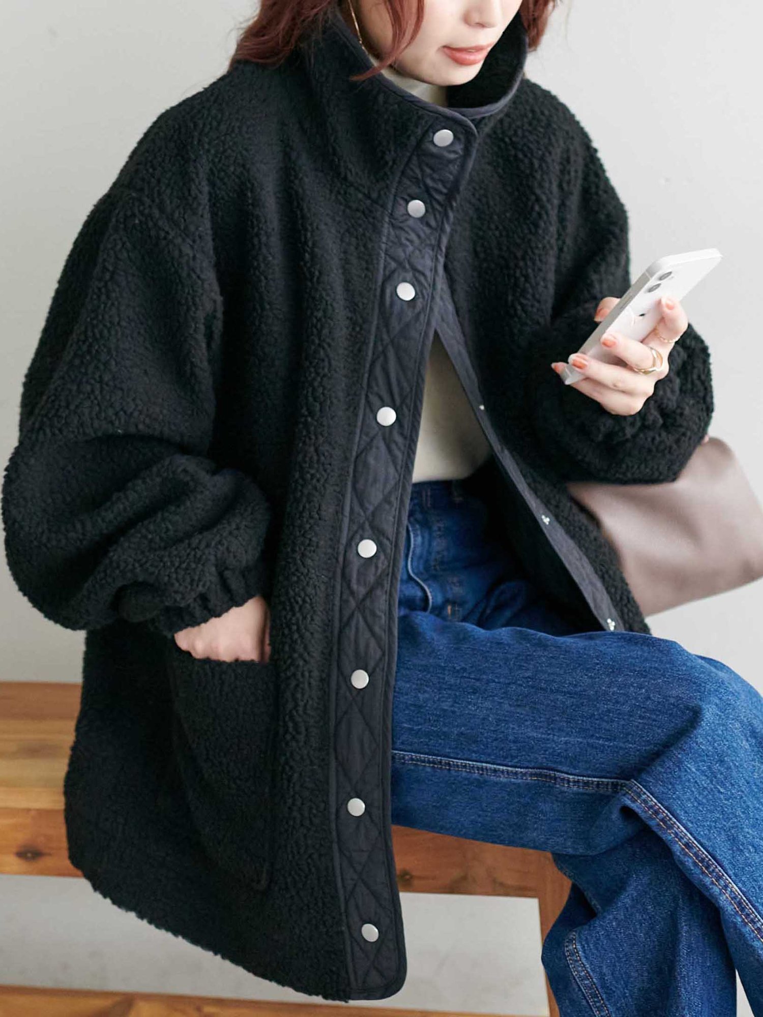 【SALE／14%OFF】Discoat 【WEB限定】ボアジャケット ディスコート ジャケット・アウター ブルゾン・ジャンパー ブラック ホワイト カーキ【送料無料】のサムネイル