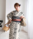 utatane utatane*注染工房 浴衣3点セット 黒の麻の葉と菊 ウタタネ 着物・浴衣・和装小物 着物 ベージュ【送料無料】
