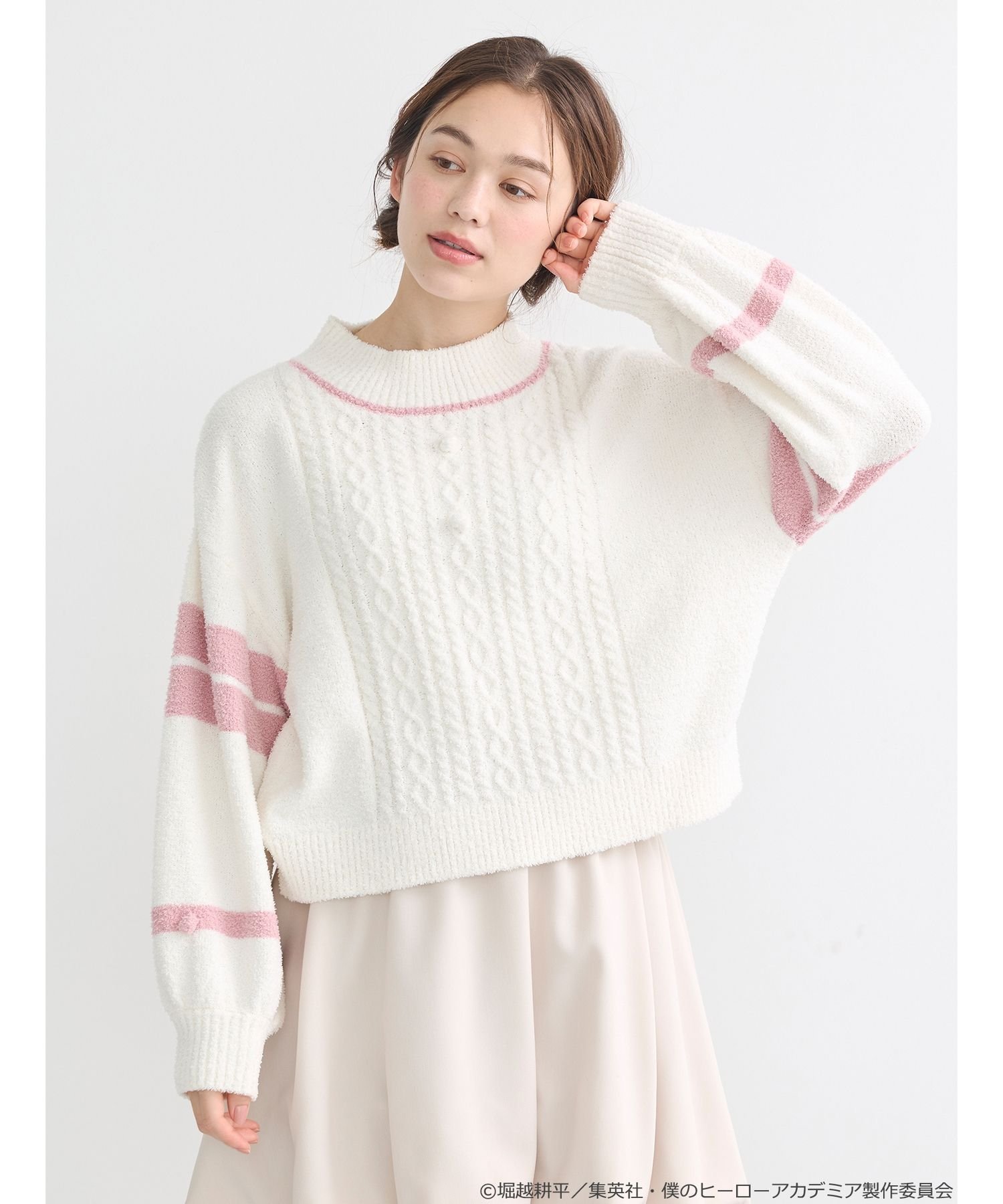 earth music&ecology Japan Label ＜僕のヒーローアカデミア＞麗日お茶子 イメージ ニットプルーバー アースミュージック&エコロジー トップス ニット ホワイト【送料無料】