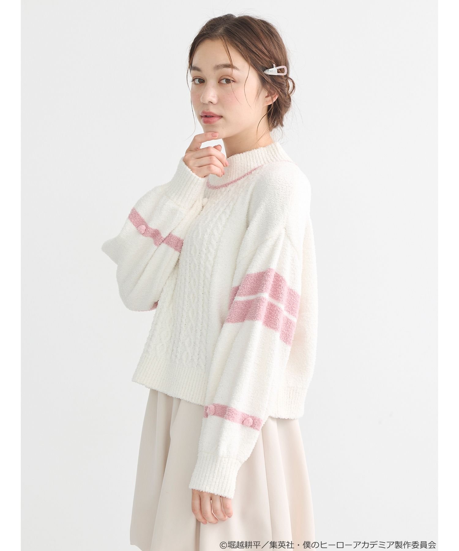 earth music&ecology Japan Label ＜僕のヒーローアカデミア＞麗日お茶子 イメージ ニットプルーバー アースミュージック&エコロジー トップス ニット ホワイト【送料無料】