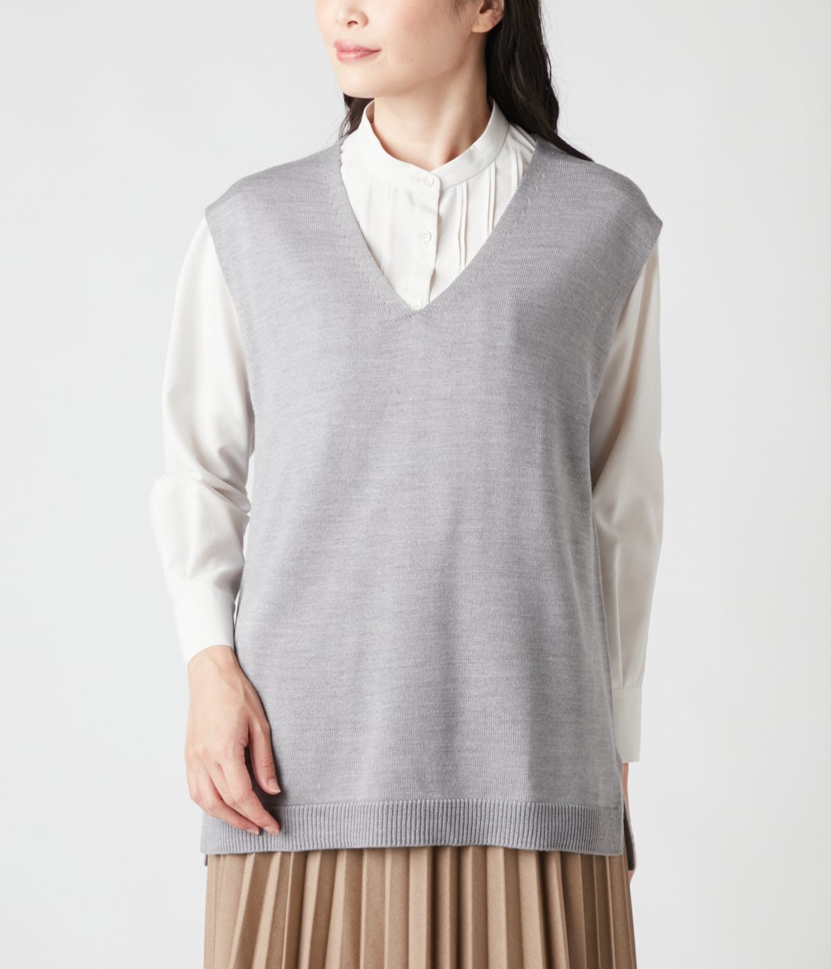 NEWYORKER WOMEN L-SIZE 【L】【手洗い可能】ウールアクリル天竺 ニットベスト ニューヨーカー エルサイズ トップス ニット グレー ネイビー