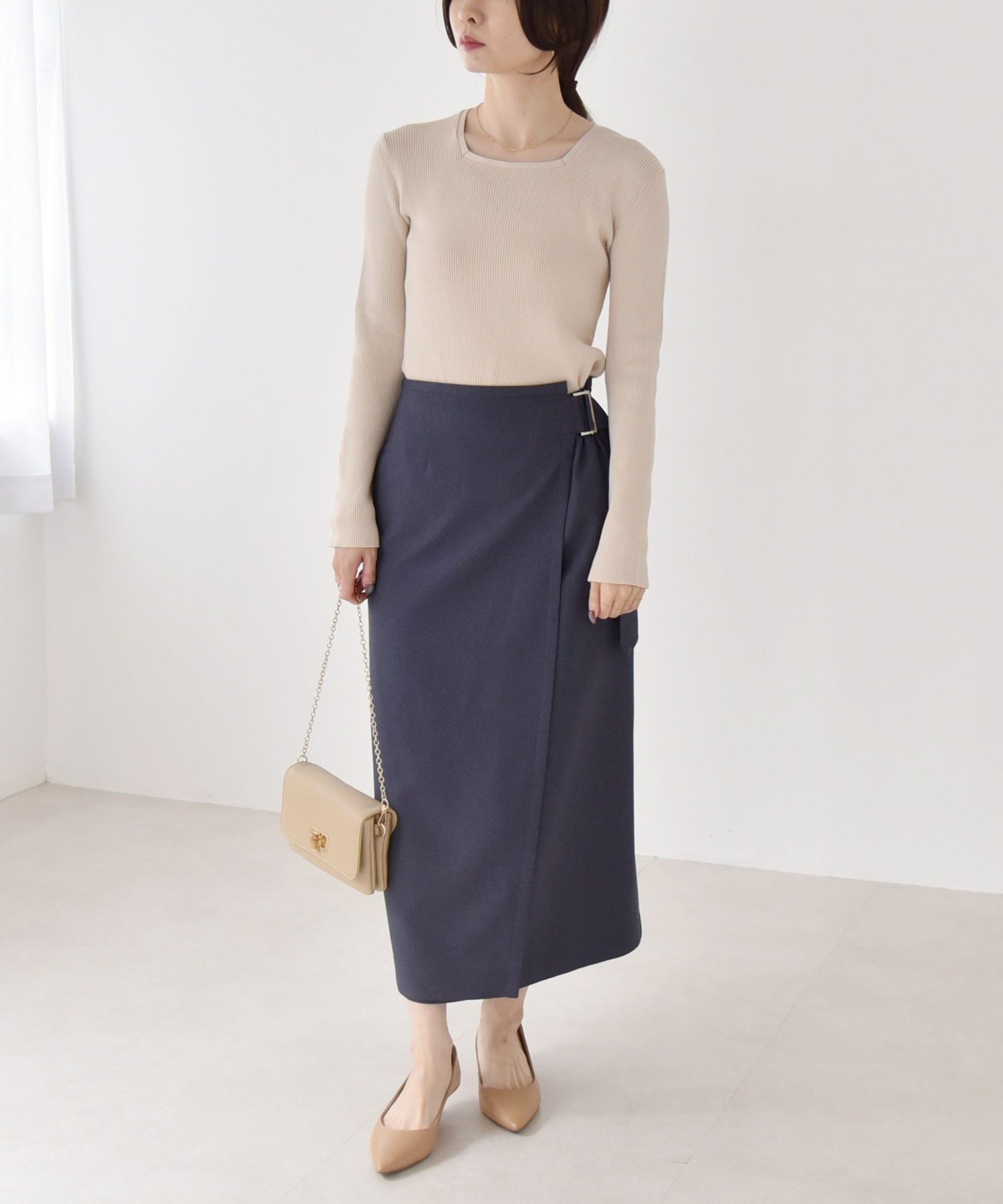 【SALE／55%OFF】quaranciel quaranciel:＜洗濯機可能＞デニムライク バックル ベルト ラップ スカート シップス スカート ロング・マキシスカート ネイビー【送料無料】