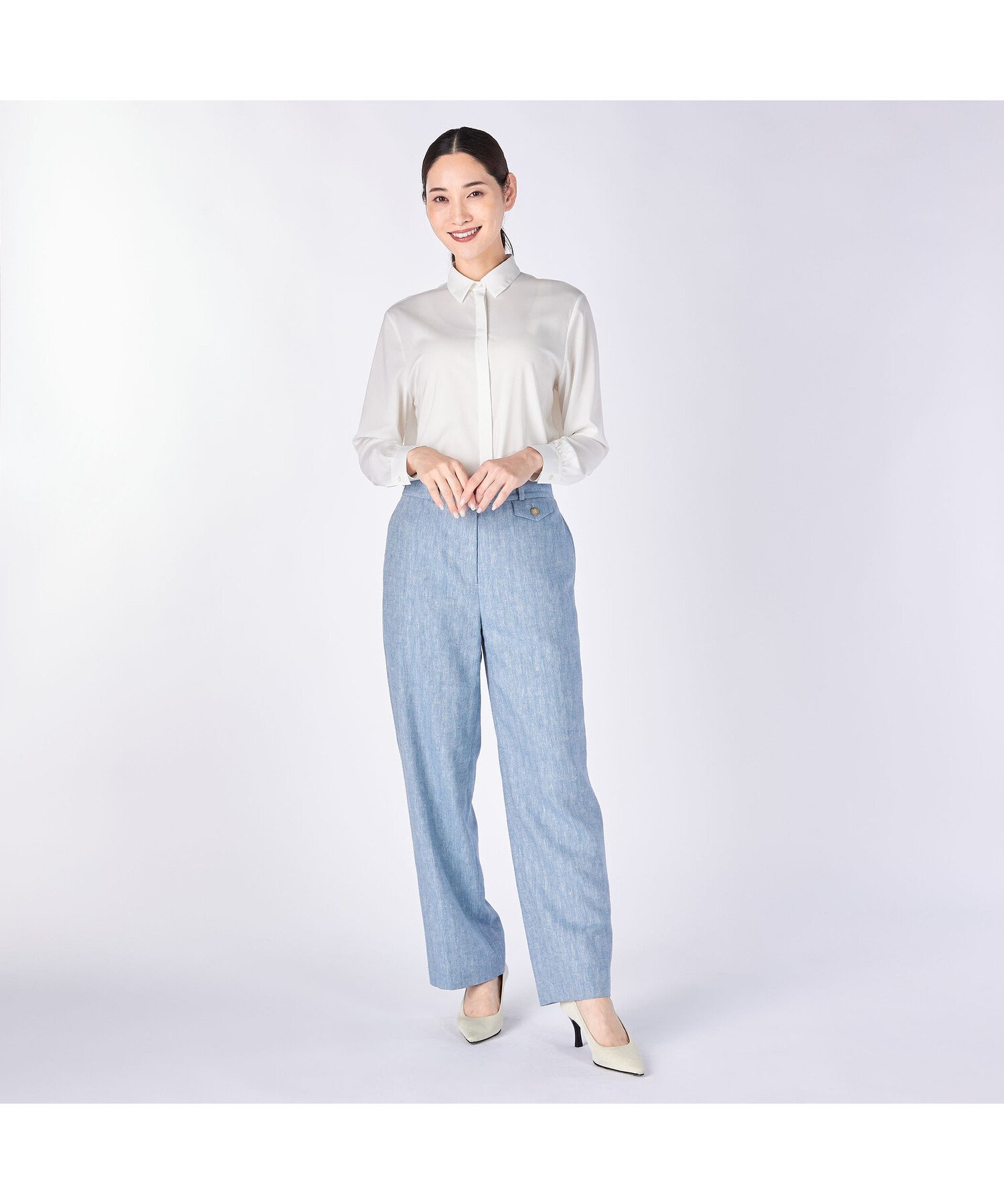 KEITH 【Lサイズ】ストレッチシフォンブラウス キース トップス シャツ・ブラウス ホワイト