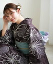 Nico@ntique ニコアンティーク 浴衣3点セット 古代紫の菊づくしと渦波 Fサイズ ウタタネ 着物・浴衣・和装小物 浴衣【送料無料】