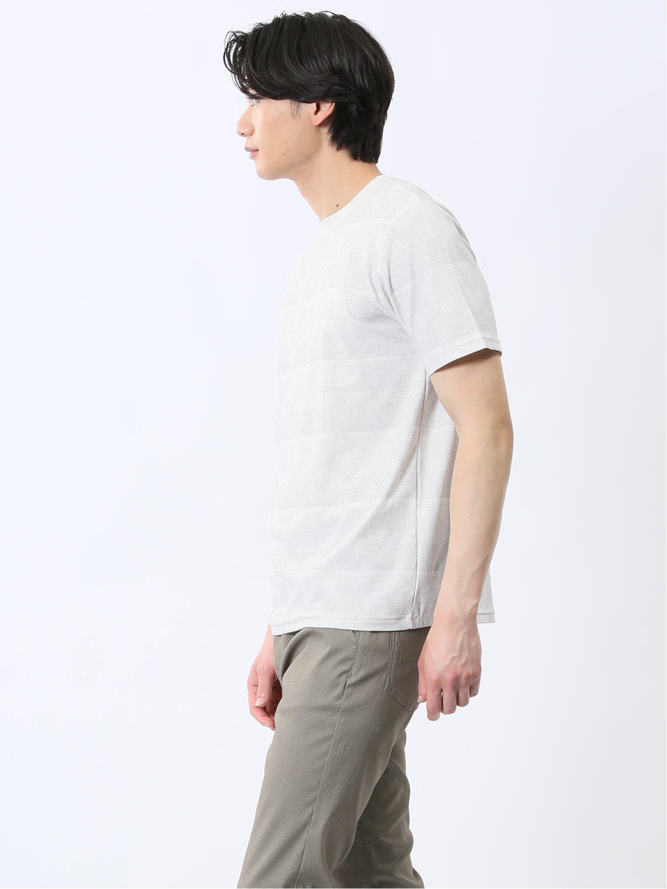 【SALE／20%OFF】TAKA-Q メッシュ かすれプリント クルーネック半袖Tシャツ タカキュー トップス カットソー・Tシャツ グレー
