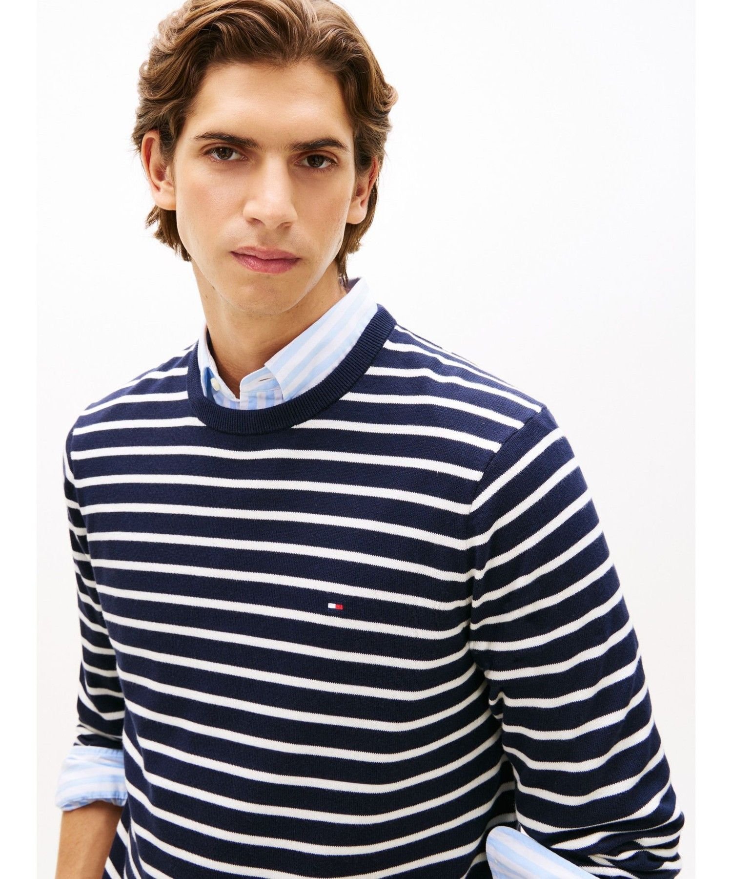 TOMMY HILFIGER クルーネックコットンニットプルオーバー トミーヒルフィガー トップス ニット ネイビー【送料無料】