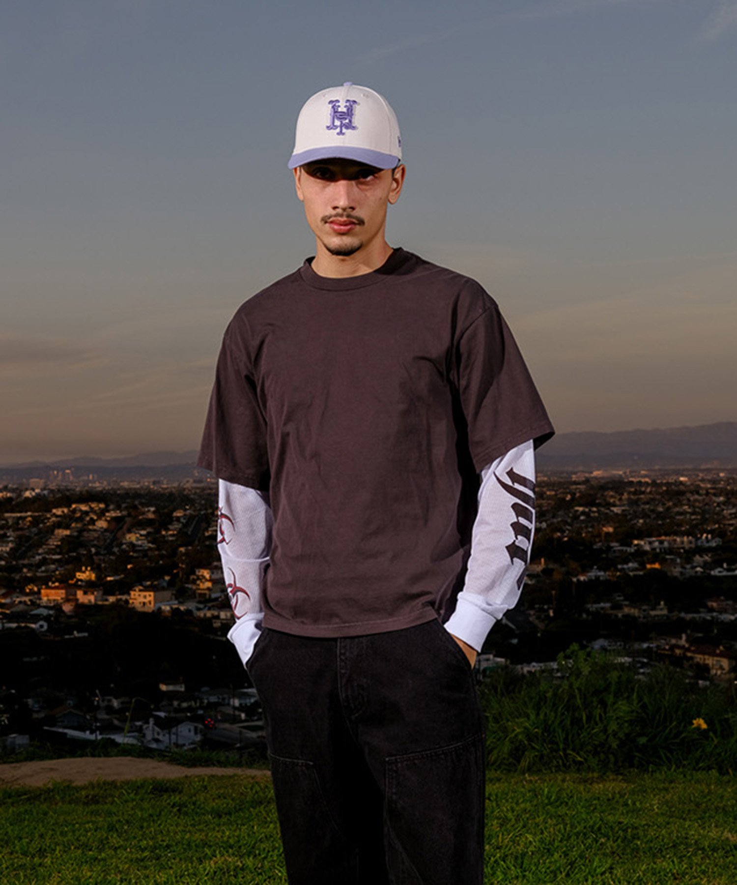 HUF LEON LS DOUBLE LAYER TOP / HUF ハフ ロンT カットソー ハフ トップス カットソー・Tシャツ グリーン ブラック【送料無料】