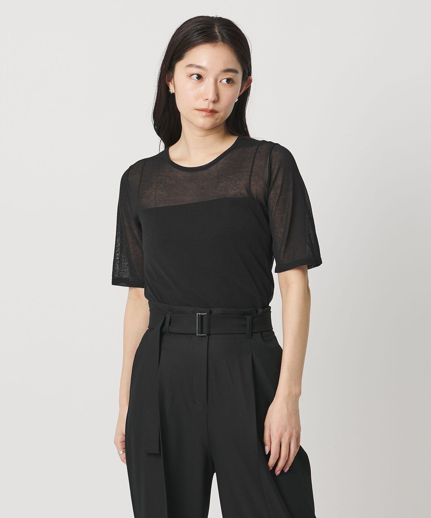 ＜MARW UNITED ARROWS＞5分袖 シアー ニット ビューティー＆ユース ユナイテッドアローズ トップス ニット グレー ブラック ネイビー