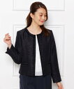SHOO・LA・RUE 【S-3L】ツイードフリンジノーカラージャケット シューラルー ジャケット・アウター ノーカラージャケット ネイビー【送料無料】