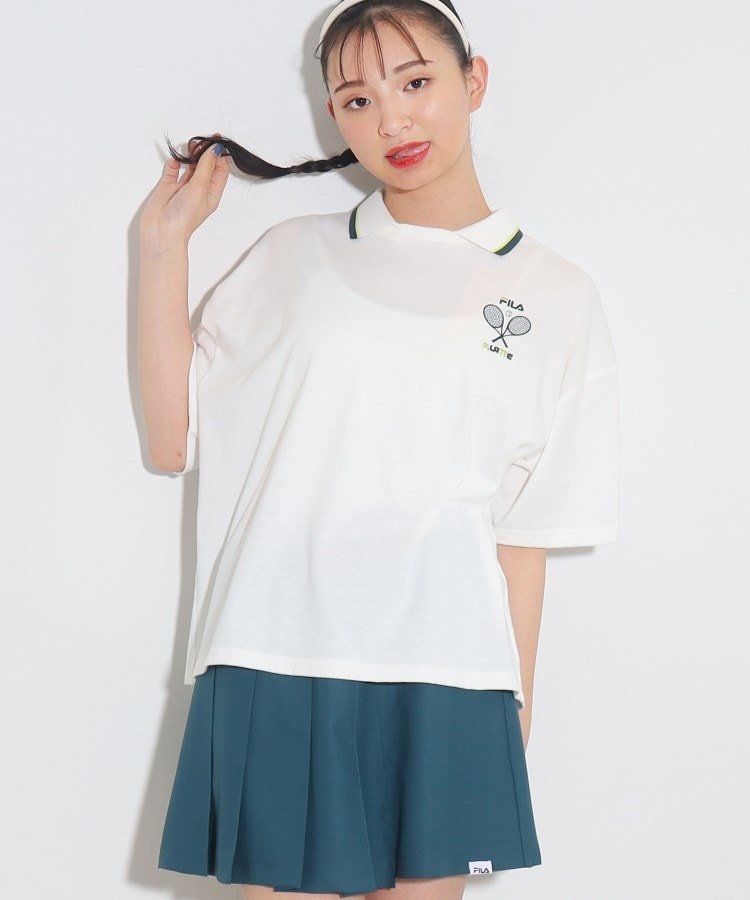 PINK-latte 【FILAコラボ】FILA*PINKLATTE カットポロシャツ ピンク ラテ トップス ポロシャツ ホワイト ピンク ブルーのサムネイル