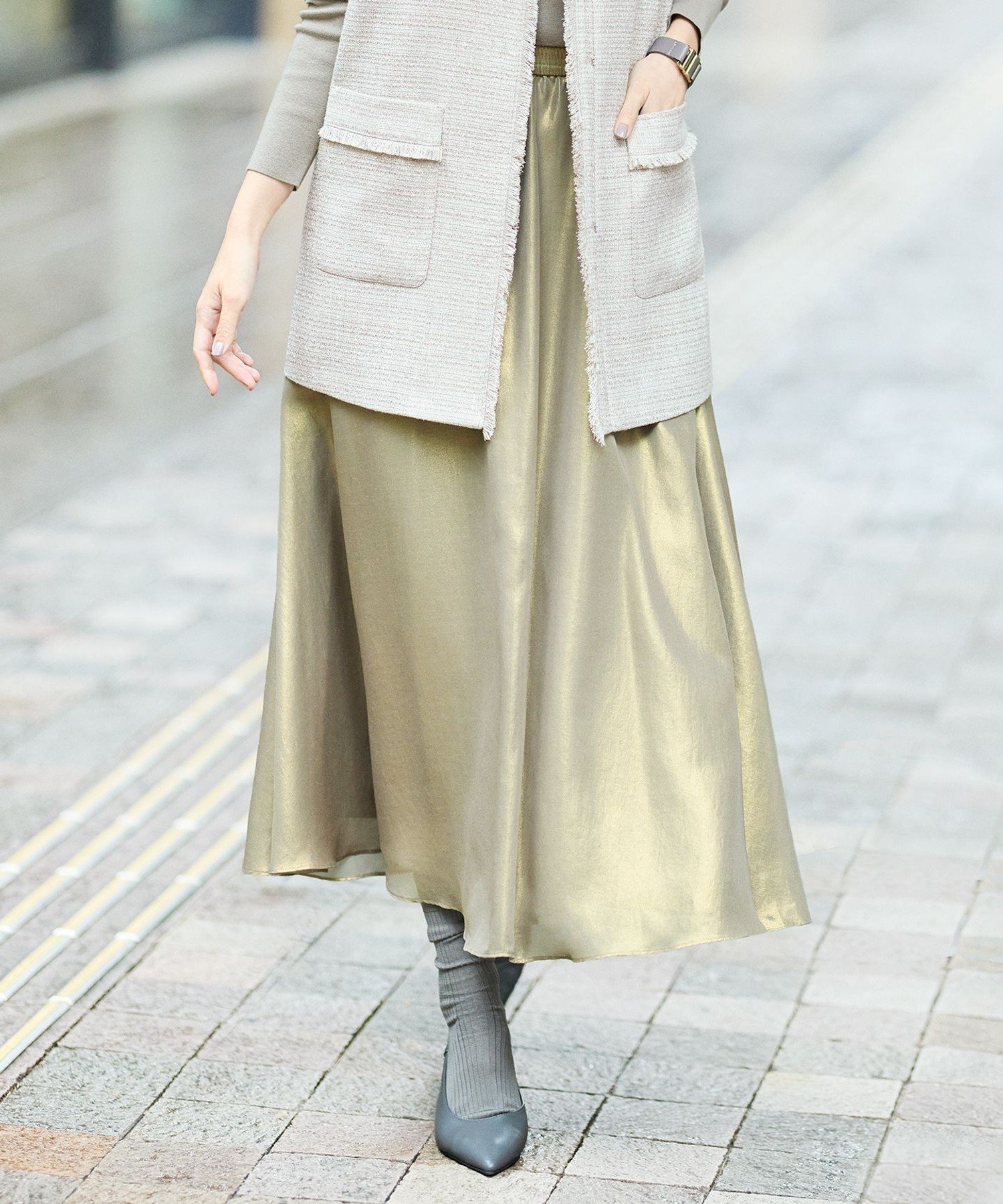 自由区 【カタログ掲載】シャイニーギャザー スカート ジユウク スカート ロング・マキシスカート ブラウン ブラック【送料無料】のサムネイル