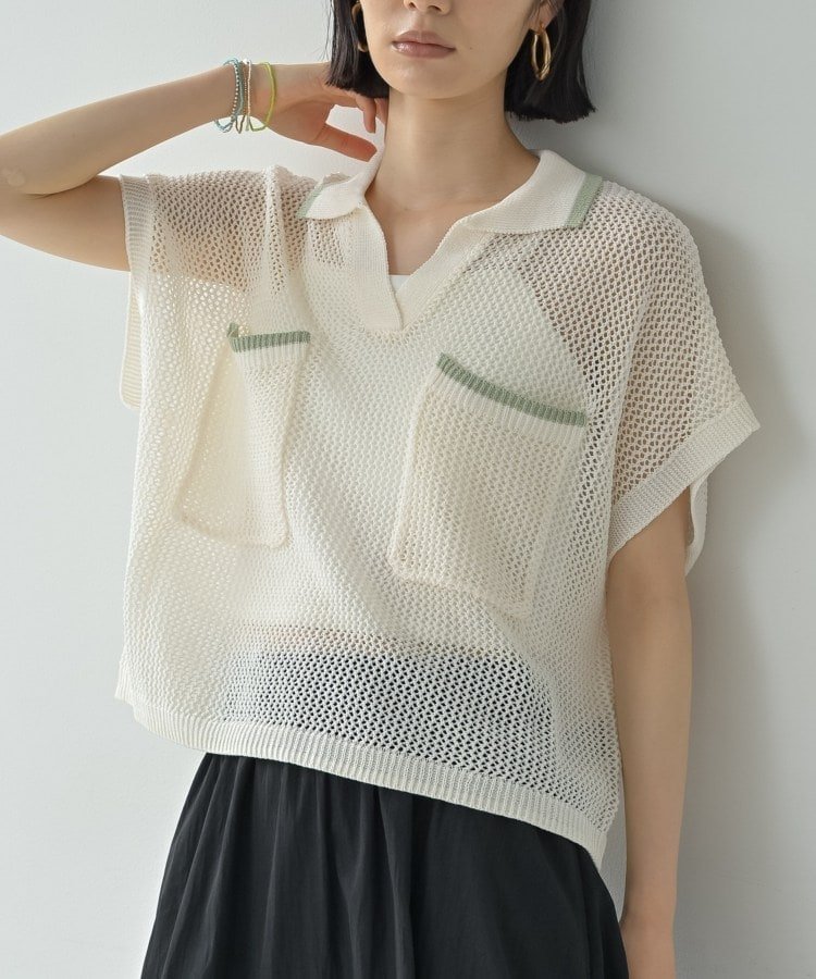 【SALE／24%OFF】GALLEST メッシュポロドルマンニット ギャレスト トップス ニット ベージュ ブラック ホワイト【送料無料】