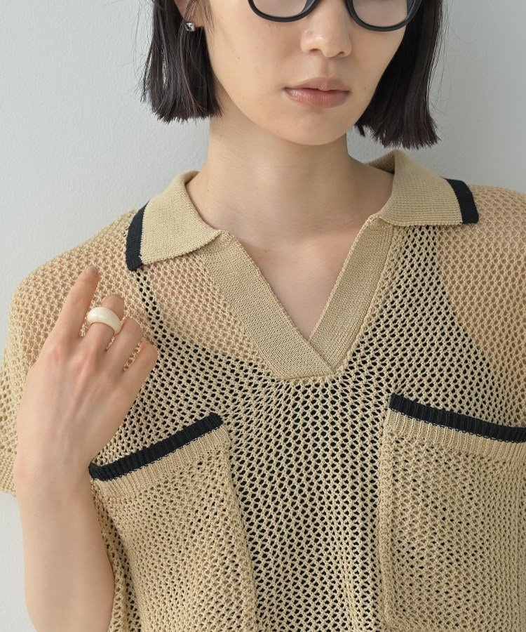 メッシュポロドルマンニット ギャレスト トップス ニット ベージュ ブラック ホワイト