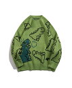 【SALE/10%OFF】HOOK HOOK/(U)【HOOK】かわいい落書き恐竜イラスト 総柄ニット アイモハ トップス ニット グリーン ブラック ホワイト...