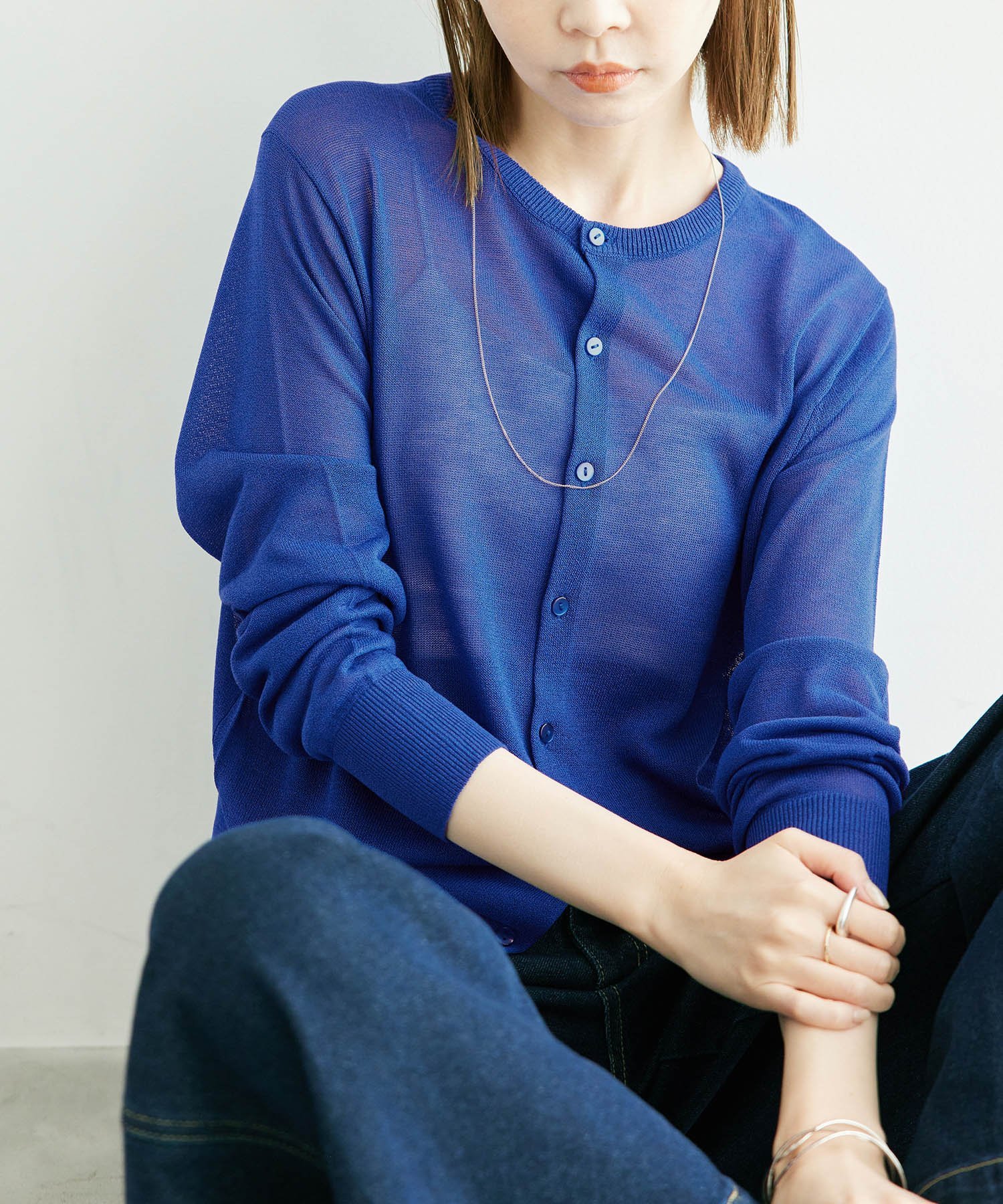 【SALE／35%OFF】ROPE' PICNIC シアークルーカーディガン/UVケア・冷感・洗濯機OK ロペピクニック トップス カーディガン ブルー ブラック ホワイト ベージュのサムネイル