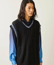 【SALE/50%OFF】JUNRed カラーステッチサイドスリットベスト ジュンレッド トップス ベスト・ジレ ブラック ブルー