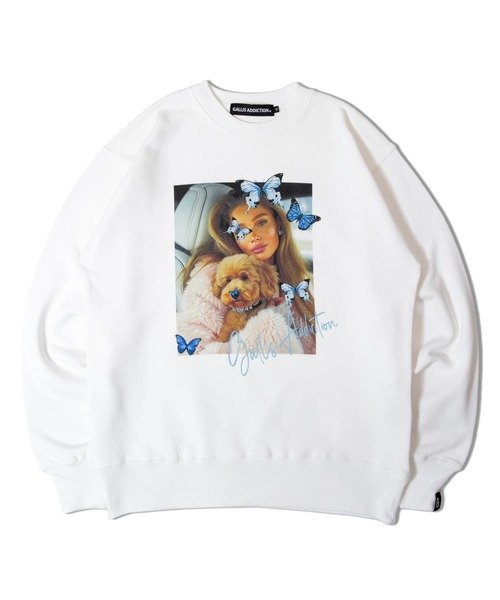 【SALE／60%OFF】GALLIS ADDICTION GA GIRL&ANIMAL PHOTO CREW(MENS) ジャックローズ トップス スウェット・トレーナー ホワイト ブラック グレー
