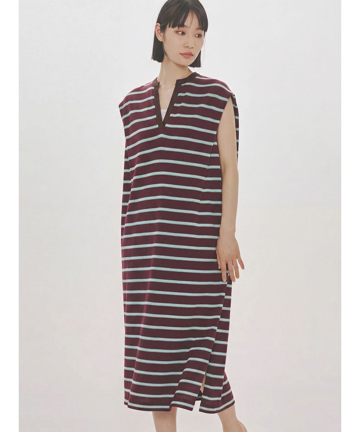 MIDIUMISOLID MIDIUMISOLID for Ladies マルチボーダーノースリーブワンピース マーコート ワンピース・ドレス ワンピース ベージュ