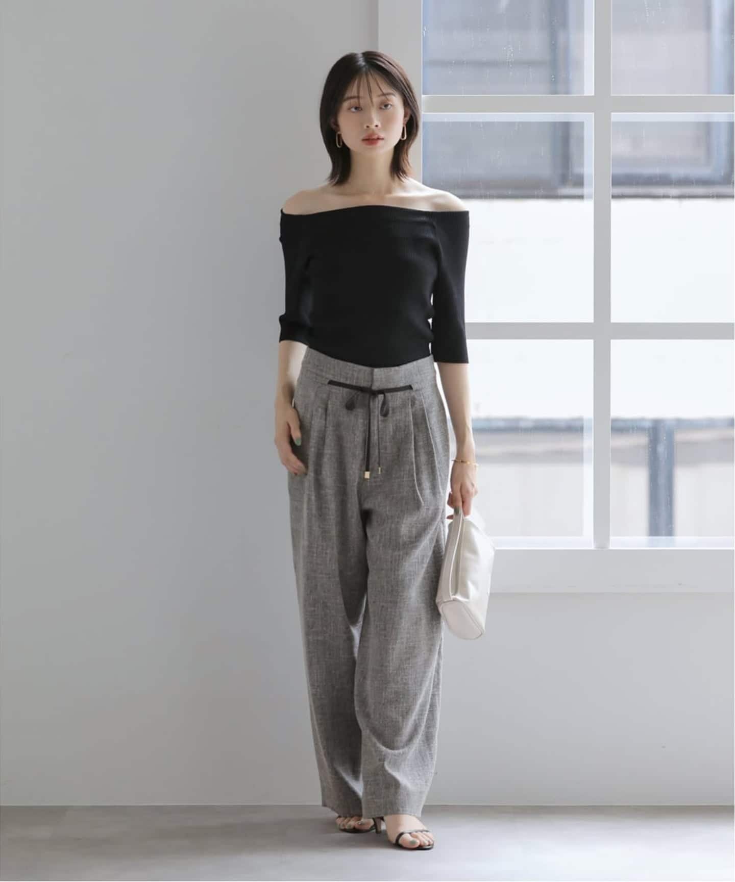 La Totalite 《追加》【洗える】リボンワイドパンツ ラ トータリテ パンツ スラックス・ドレスパンツ ピンク ブラック