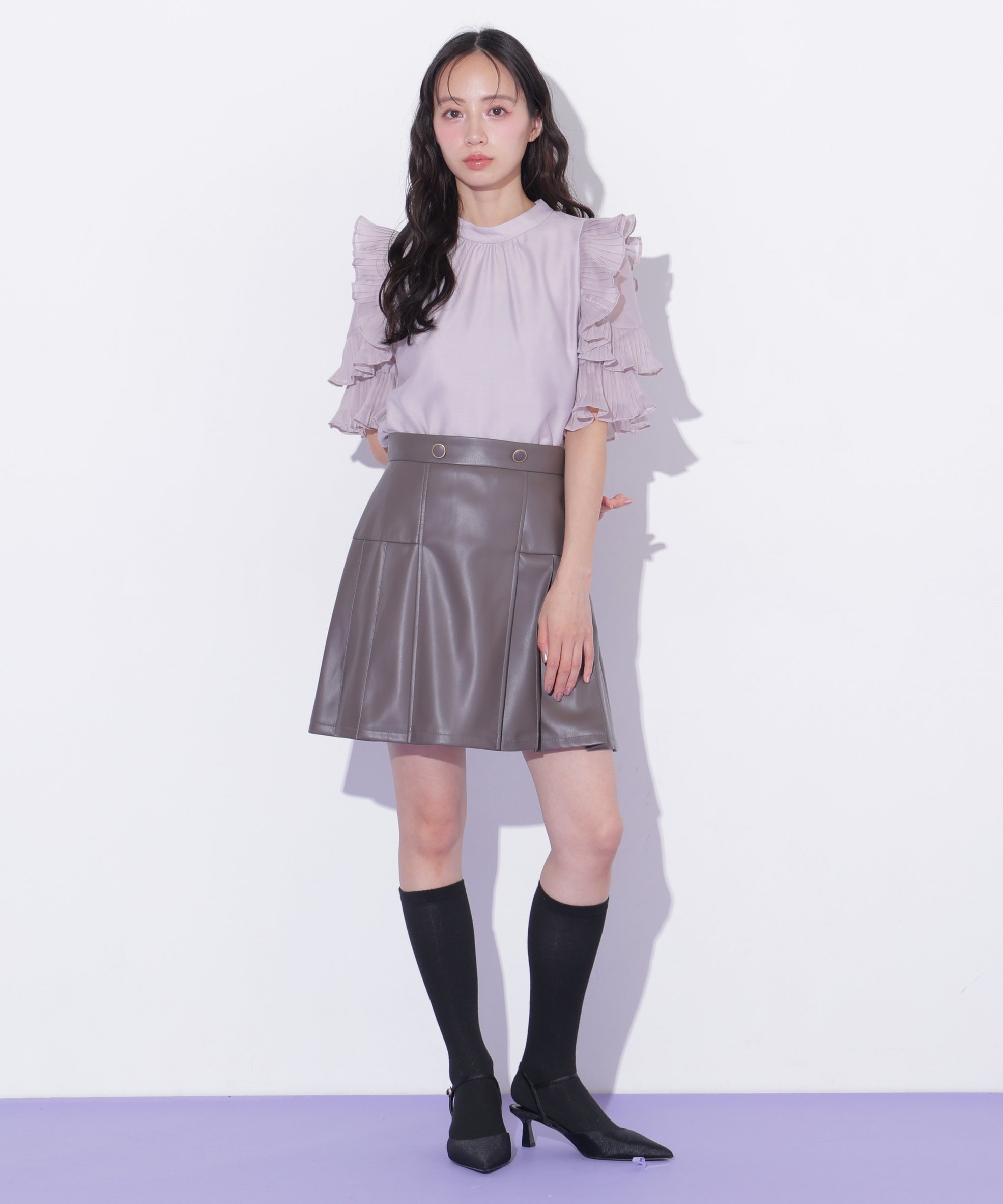 JILL by JILL STUART サイドプリーツフェイクレザーミニスカート ジル バイ ジル スチュアート スカート その他のスカート ブラウン ベージュ