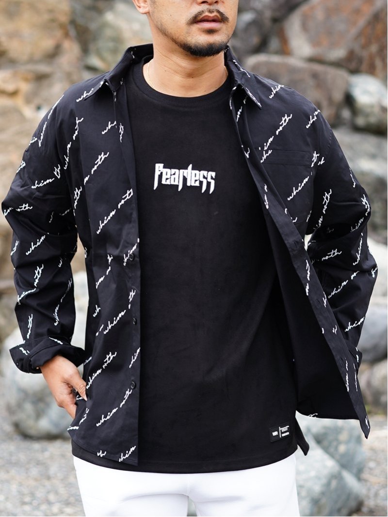 WHIM ROTH WhimROTH/(M)Loose many logo L/SH アダムスジャグラー トップス シャツ・ブラウス ブラック ホワイト【送料無料】