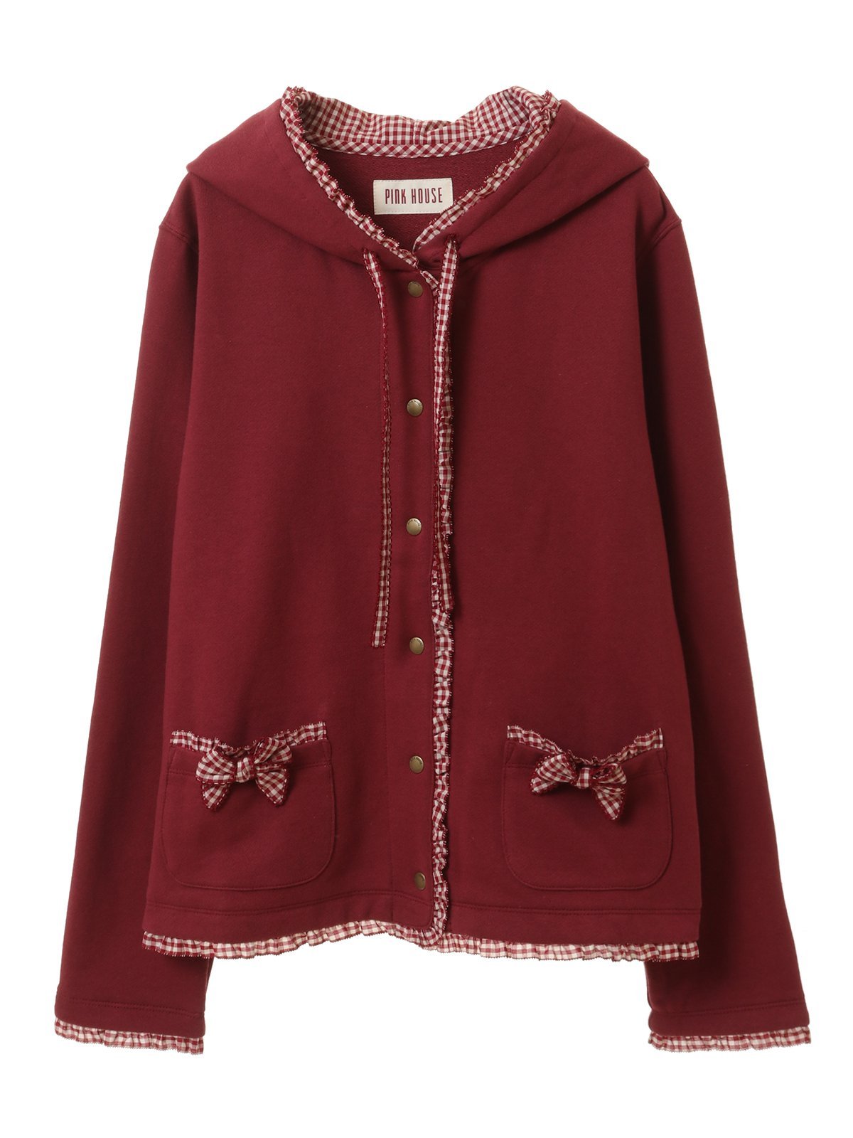 PINK HOUSE アンティークギンガムゼッケン付きフードカーディガン ピンクハウス トップス カーディガン ブラック ピンク ネイビー【送料無料】のサムネイル