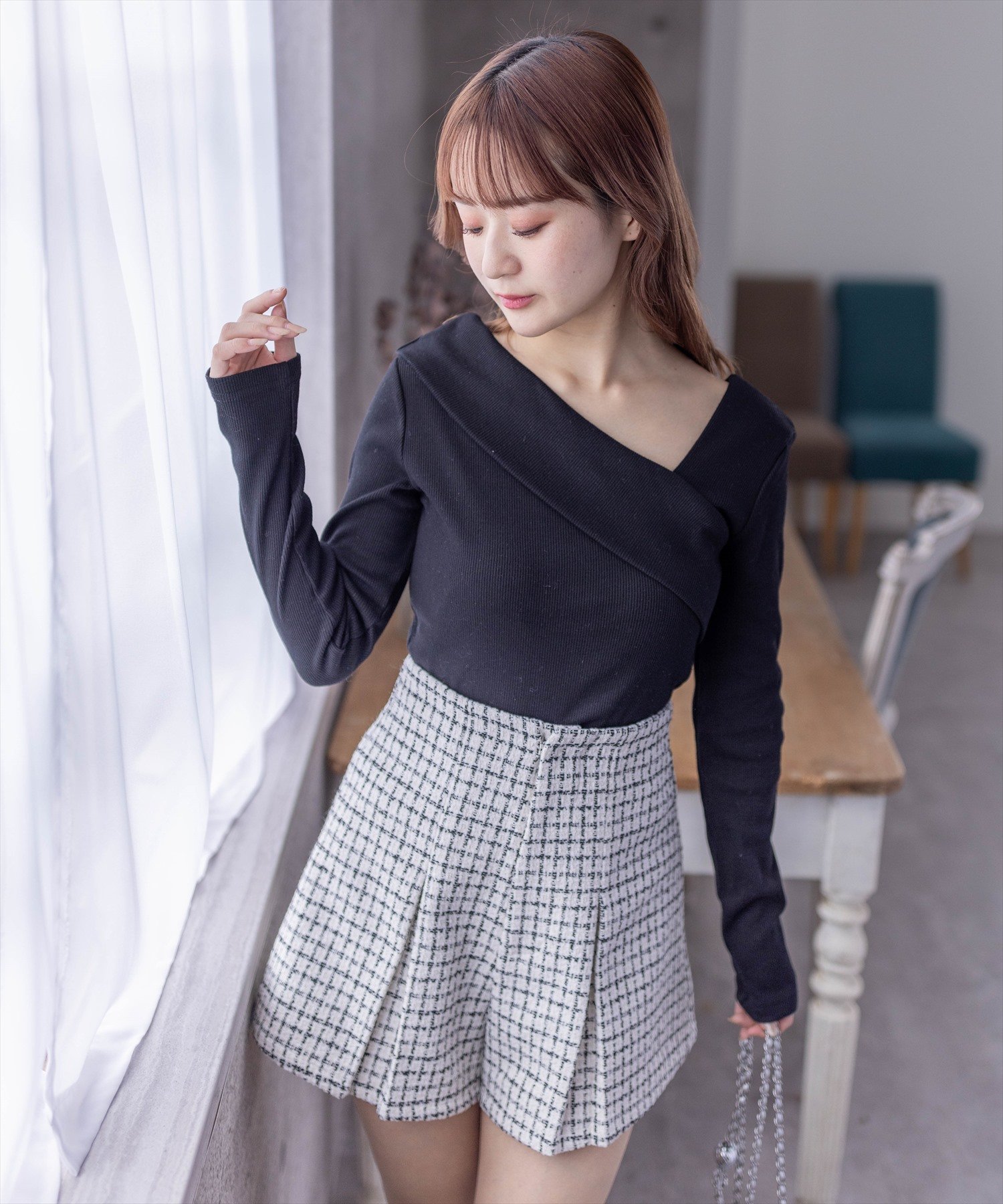 clear クロスリブカットソー クリア トップス カットソー・Tシャツ ブラック ベージュ ピンク ブルー ホワイトのサムネイル