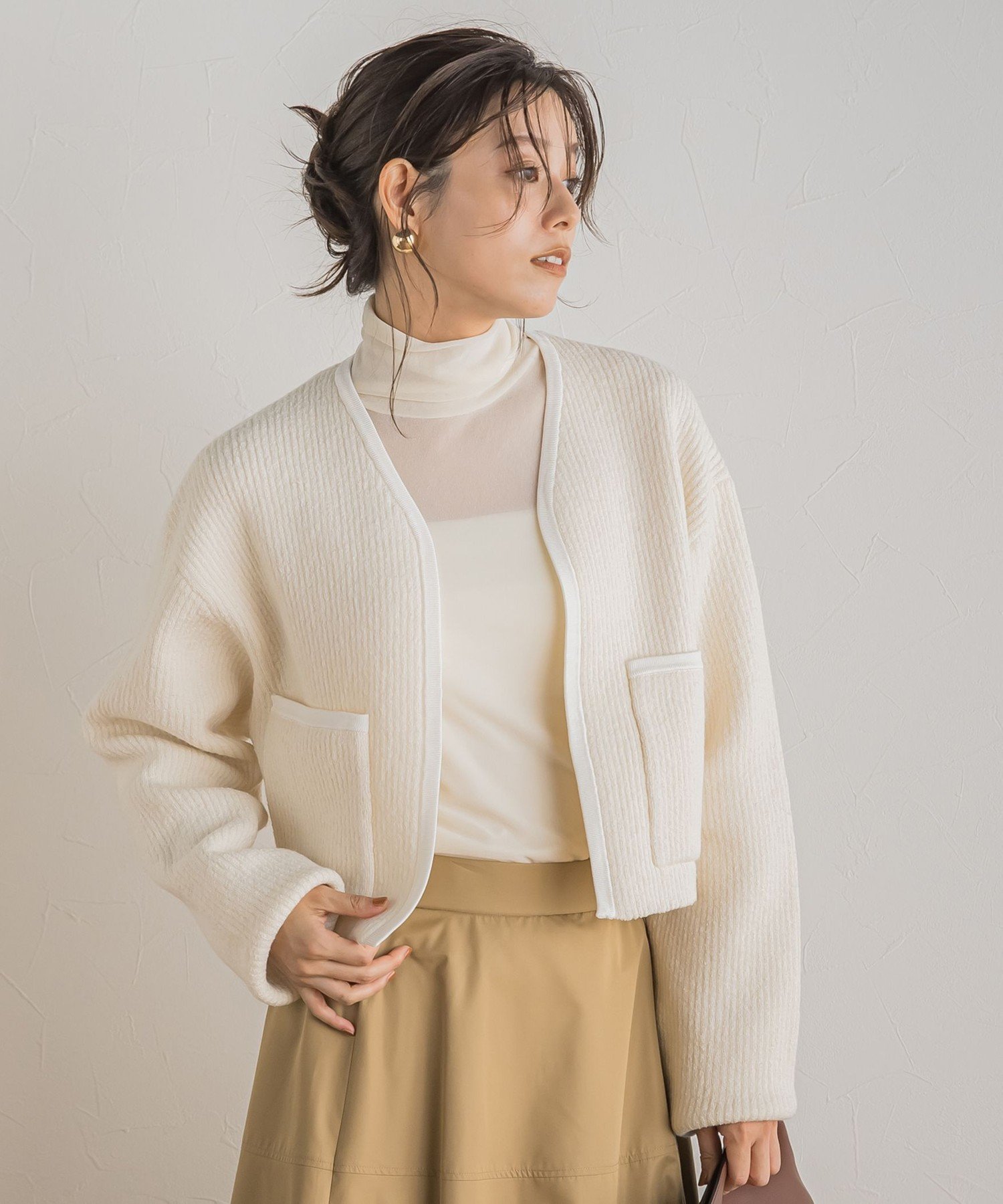 【SALE／50%OFF】Droite lautreamont 【カタログ掲載】ストライプニットジャケット≪手洗い可能≫ ドロワット・ロートレアモン トップス ニット ホワイト グレー【送料無料】