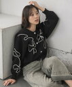 RETRO GIRL コード刺繍カーデ レトロガール トップス ニット ベージュ ブラック【送料無料】