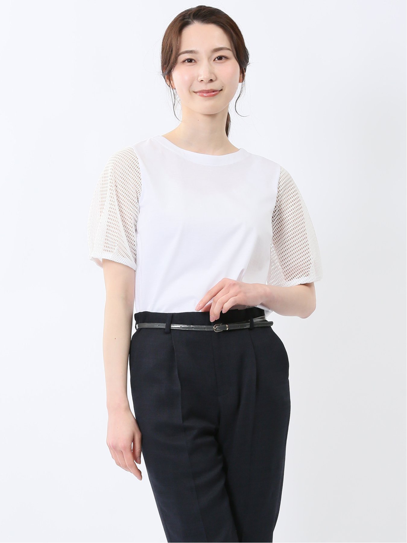 【SALE／50%OFF】m.f.editorial レース切替 クルーネック 半袖プルオーバー タカキュー トップス カットソー・Tシャツ ホワイト