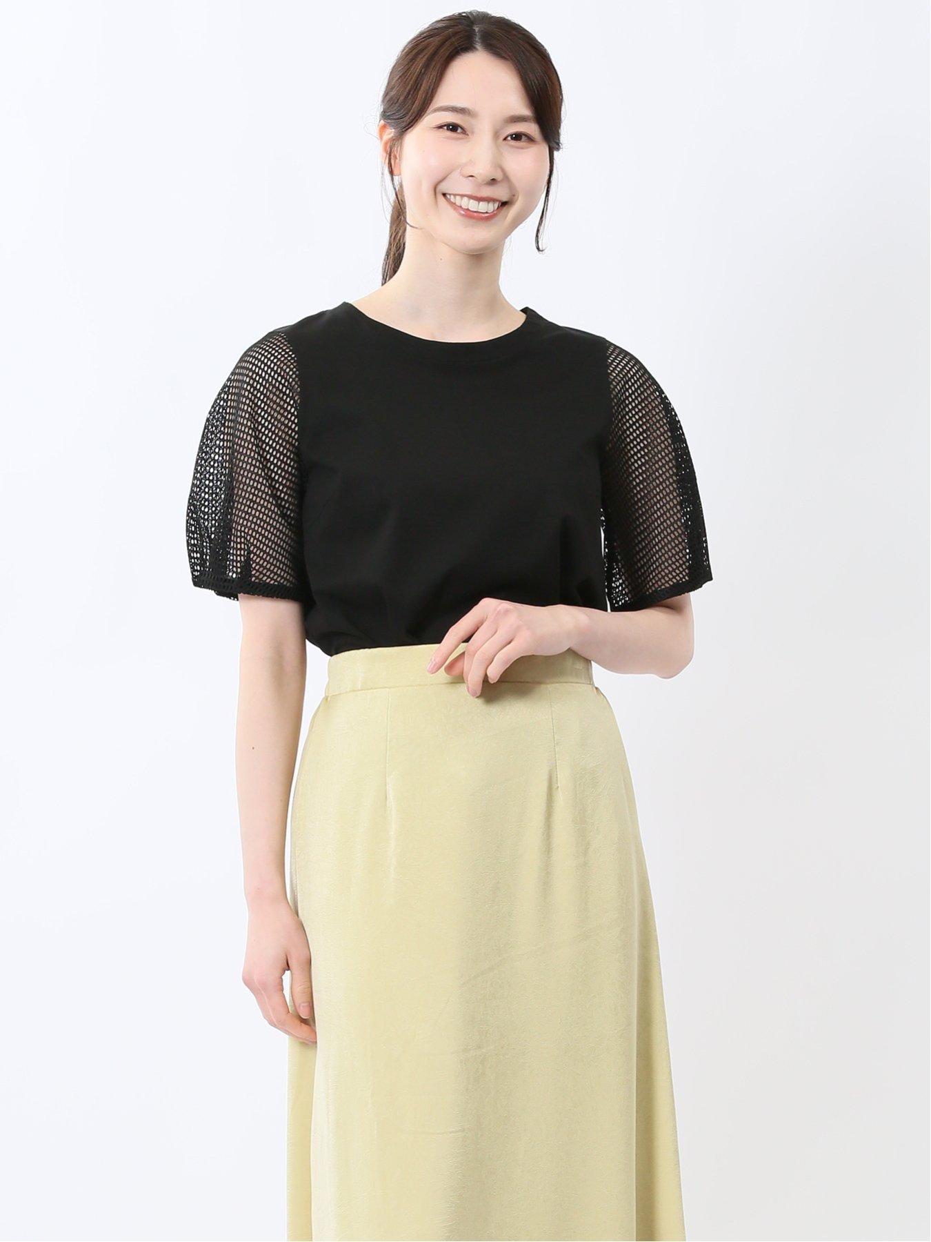 【SALE／50%OFF】m.f.editorial レース切替 クルーネック 半袖プルオーバー タカキュー トップス カットソー・Tシャツ ホワイト