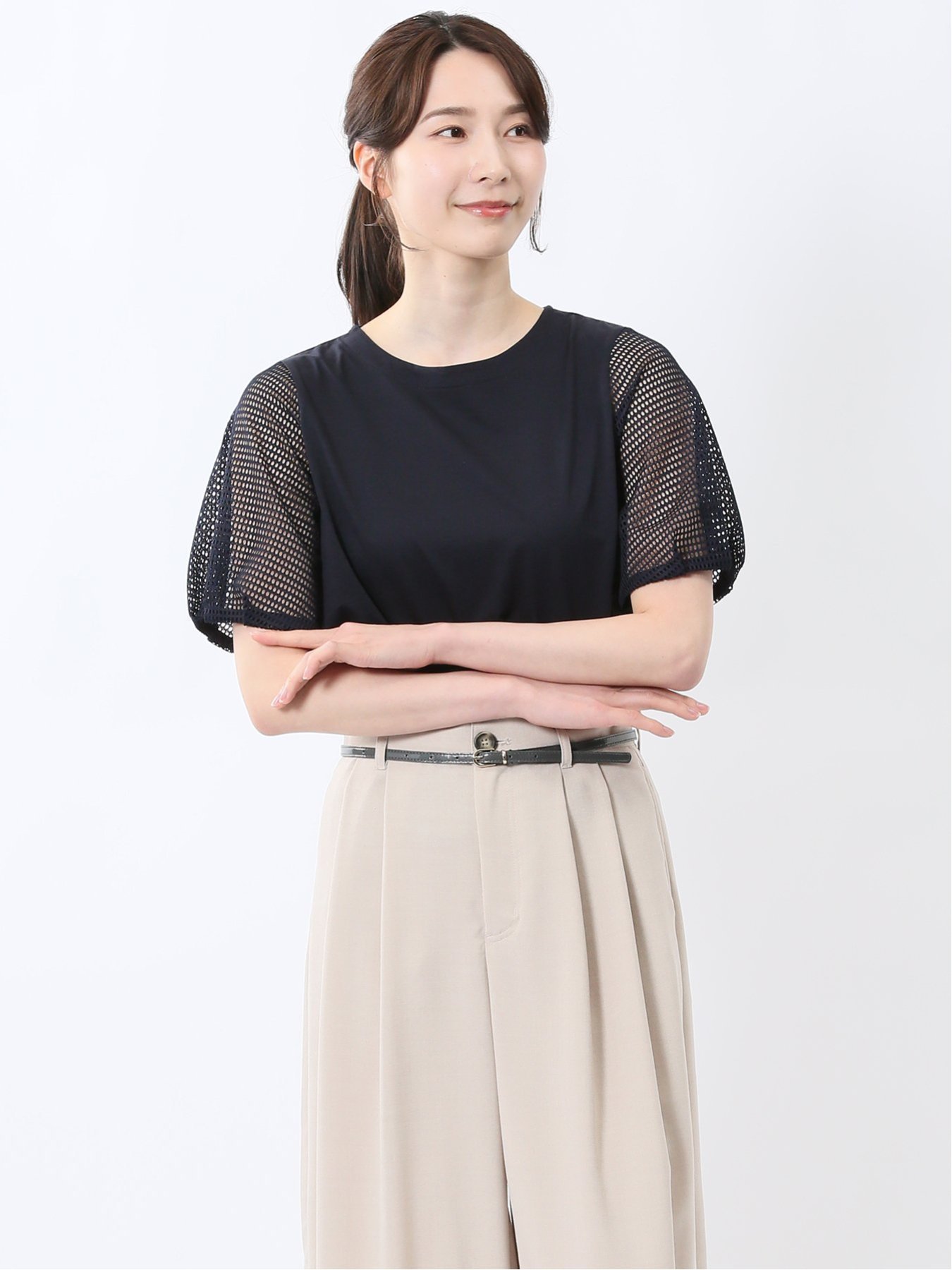 【SALE／50%OFF】m.f.editorial レース切替 クルーネック 半袖プルオーバー タカキュー トップス カットソー・Tシャツ ホワイト