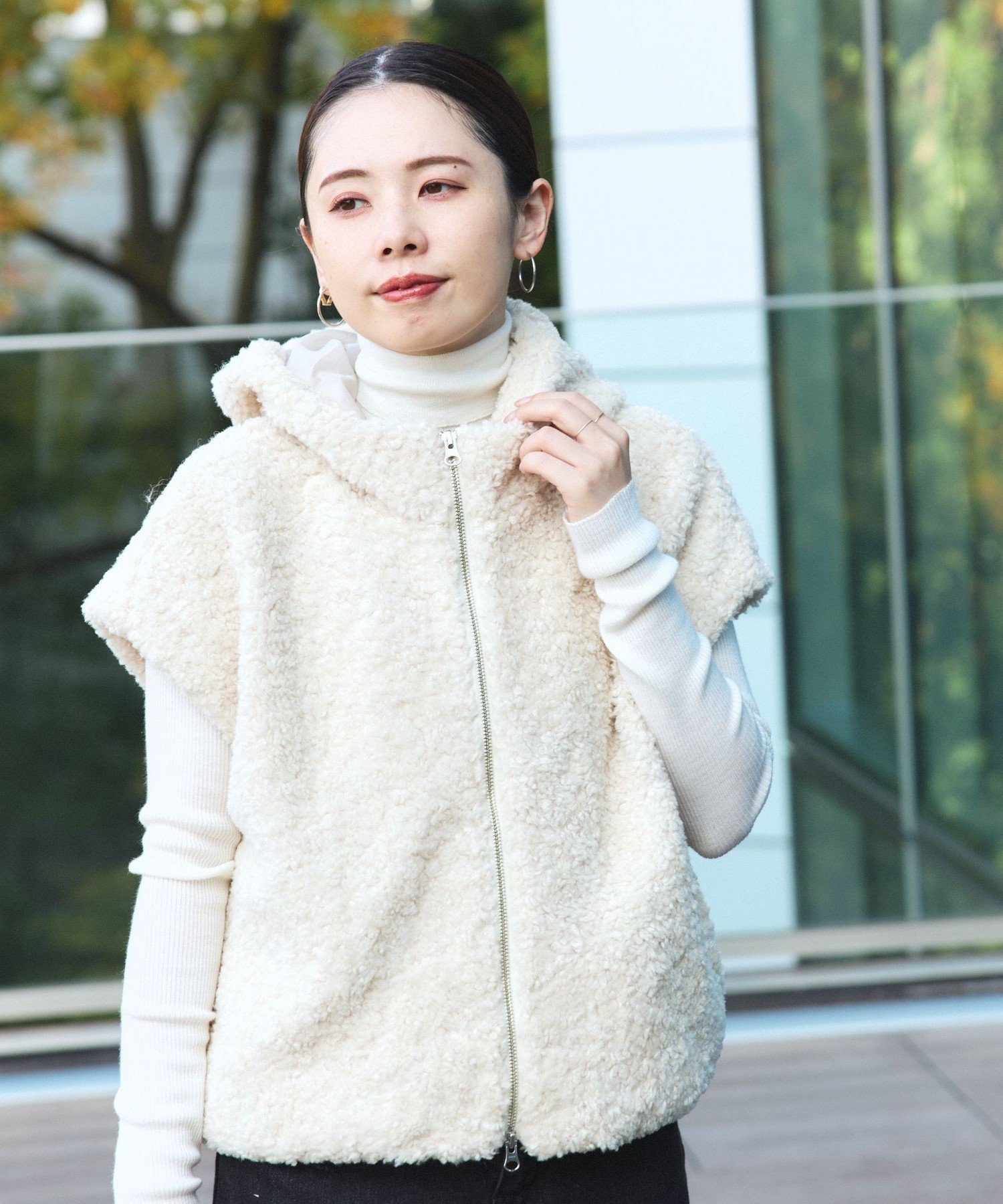 BEAMS HEART WOMEN フード ボアベスト ビームス ハート トップス ベスト・ジレ ホワイト【送料無料】