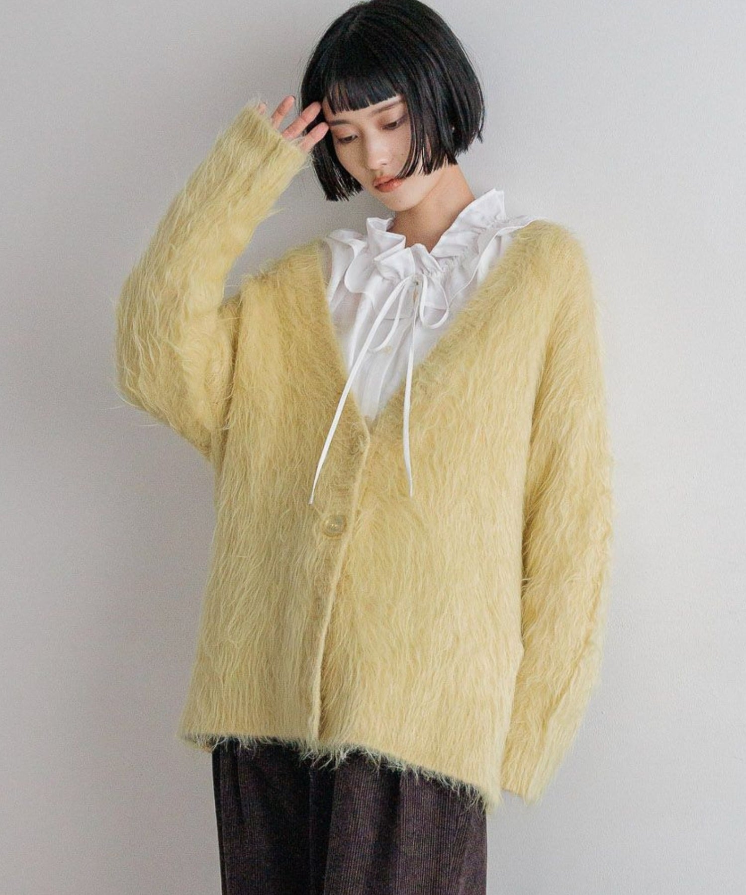 LOWRYS FARM シャギーロングVカーディガン ローリーズファーム トップス ニット グレー ピンク イエロー ホワイト【送料無料】のサムネイル