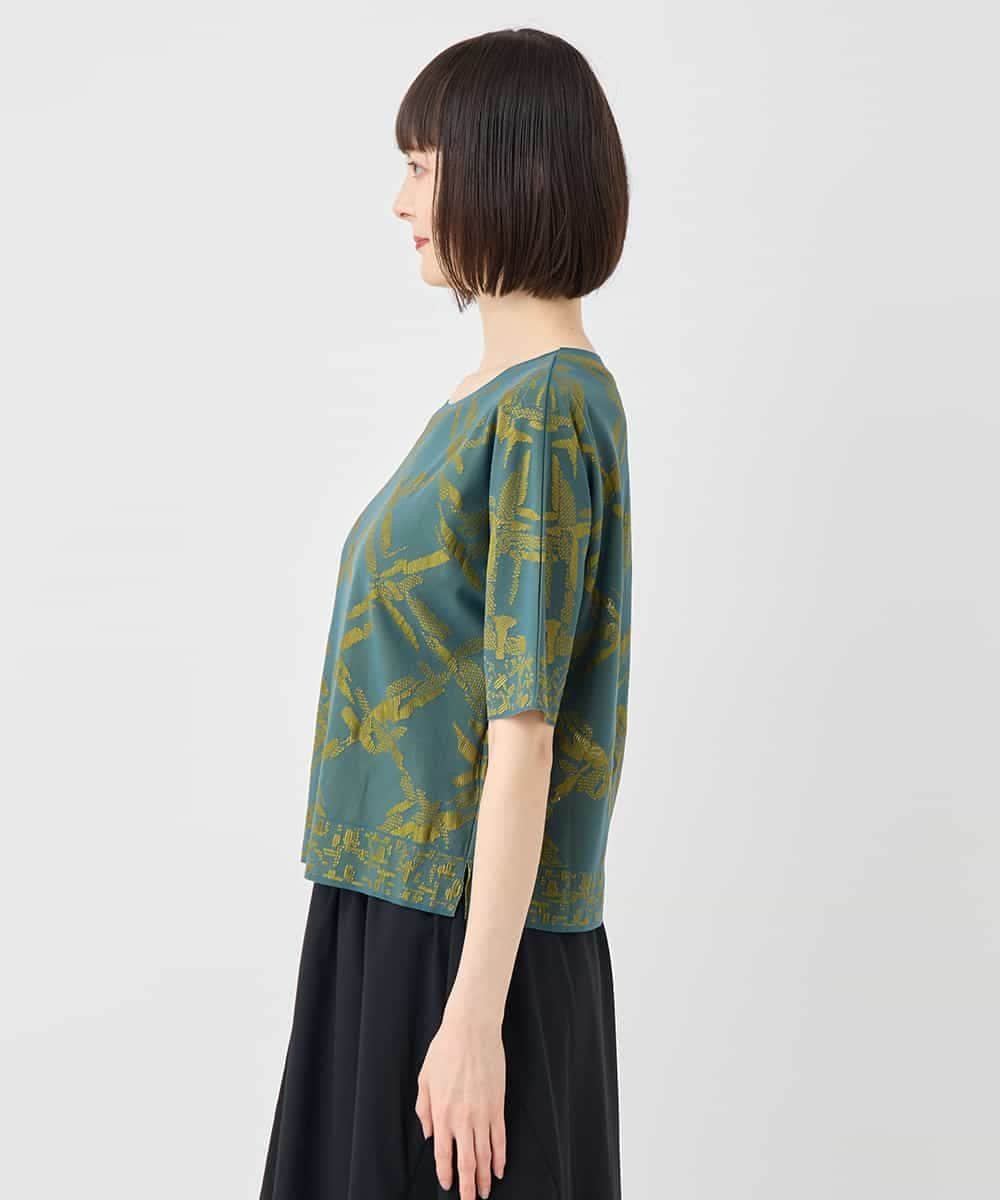 HIROKO BIS 配色ジャカードプルオーバー /洗える ヒロコ ビス トップス カットソー・Tシャツ ネイビー グリーン