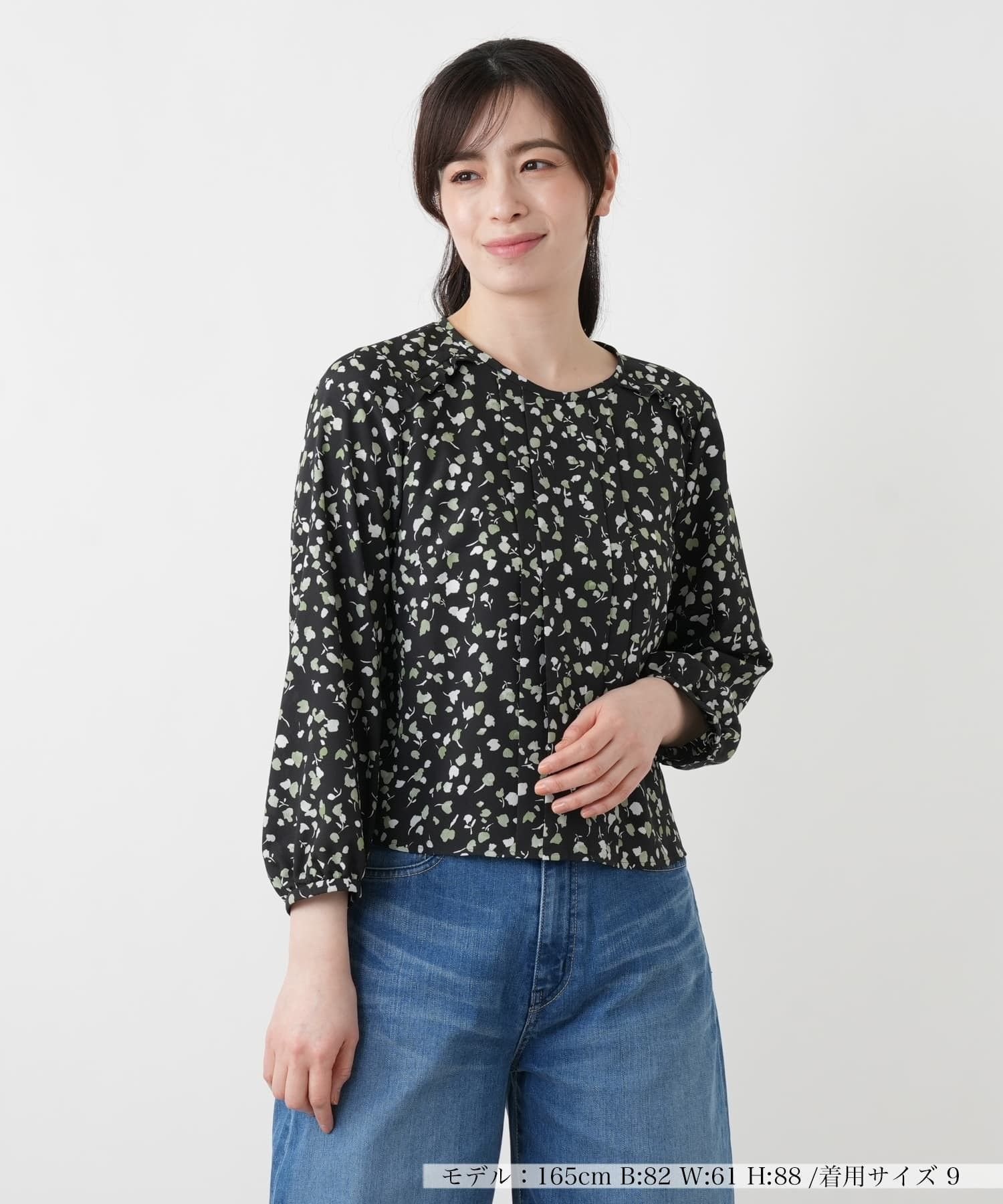 Leilian プリントボリュームブラウス【Leilian WHITE LABEL】 レリアン トップス シャツ・ブラウス グリーン ホワイト