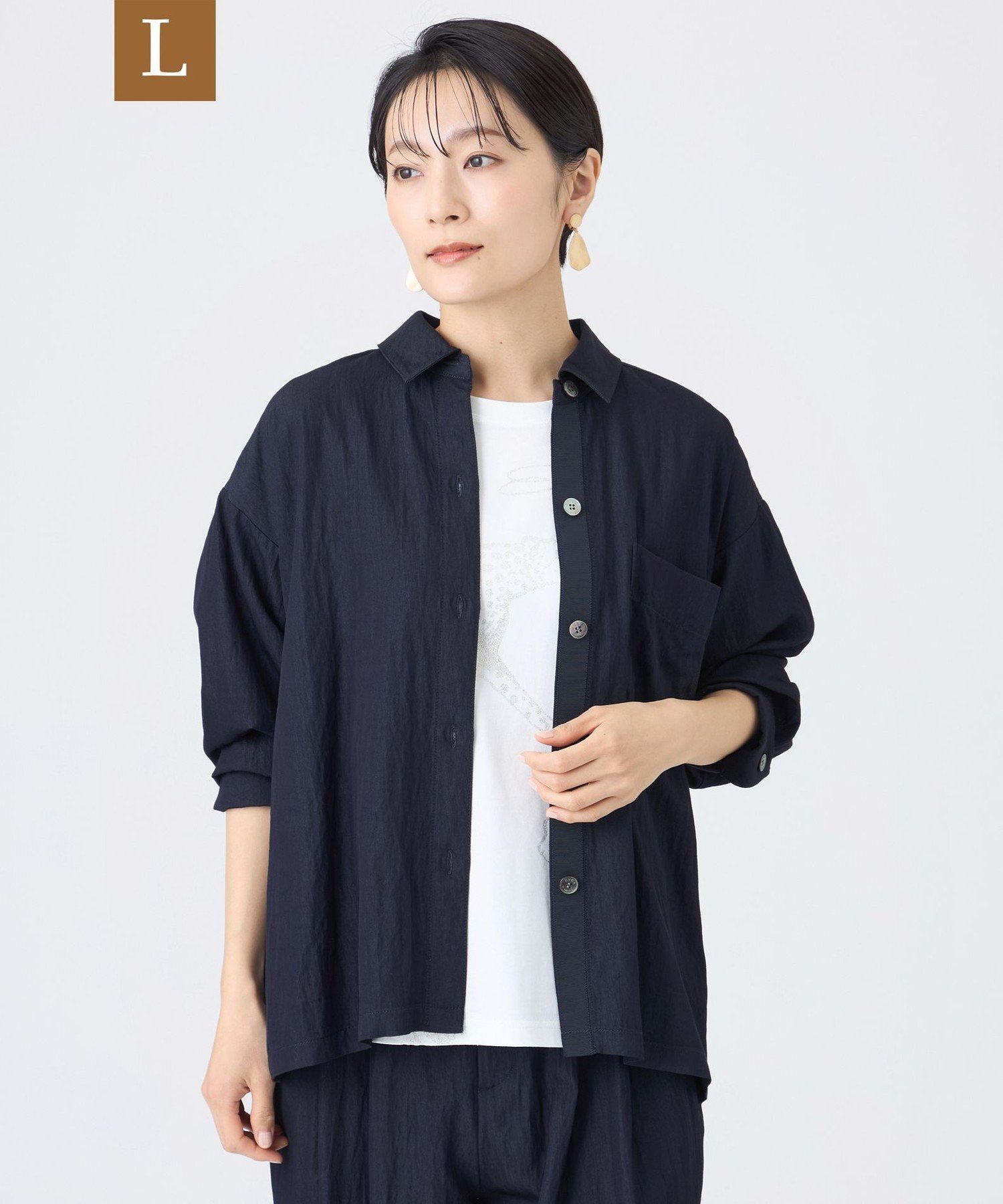 【SALE／35%OFF】EVEX by KRIZIA 【L】【ウォッシャブル】デニムライクショートシャツジャケット サンヨー エルサイズ ジャケット・アウター その他のジャケット・アウター ネイビー【送料無料】