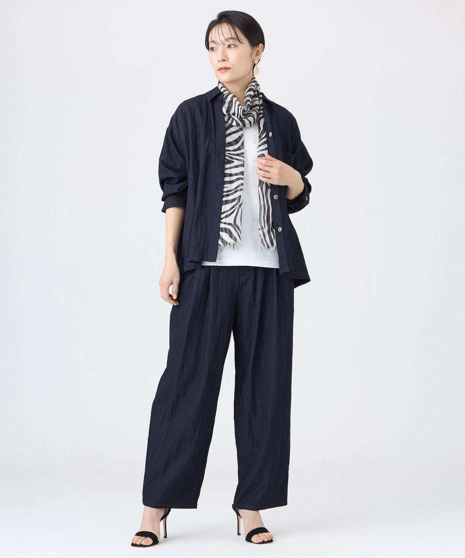 【L】【ウォッシャブル】デニムライクショートシャツジャケット サンヨー エルサイズ ジャケット・アウター その他のジャケット・アウター ネイビー