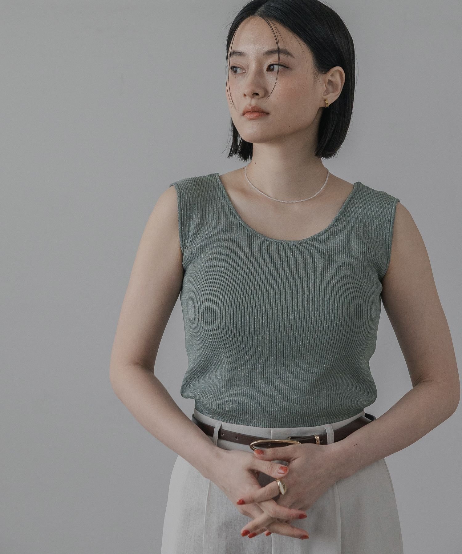 【SALE／50%OFF】A part by リブニットタンク アパートバイ トップス ニット ブラック グリーン ベージュ