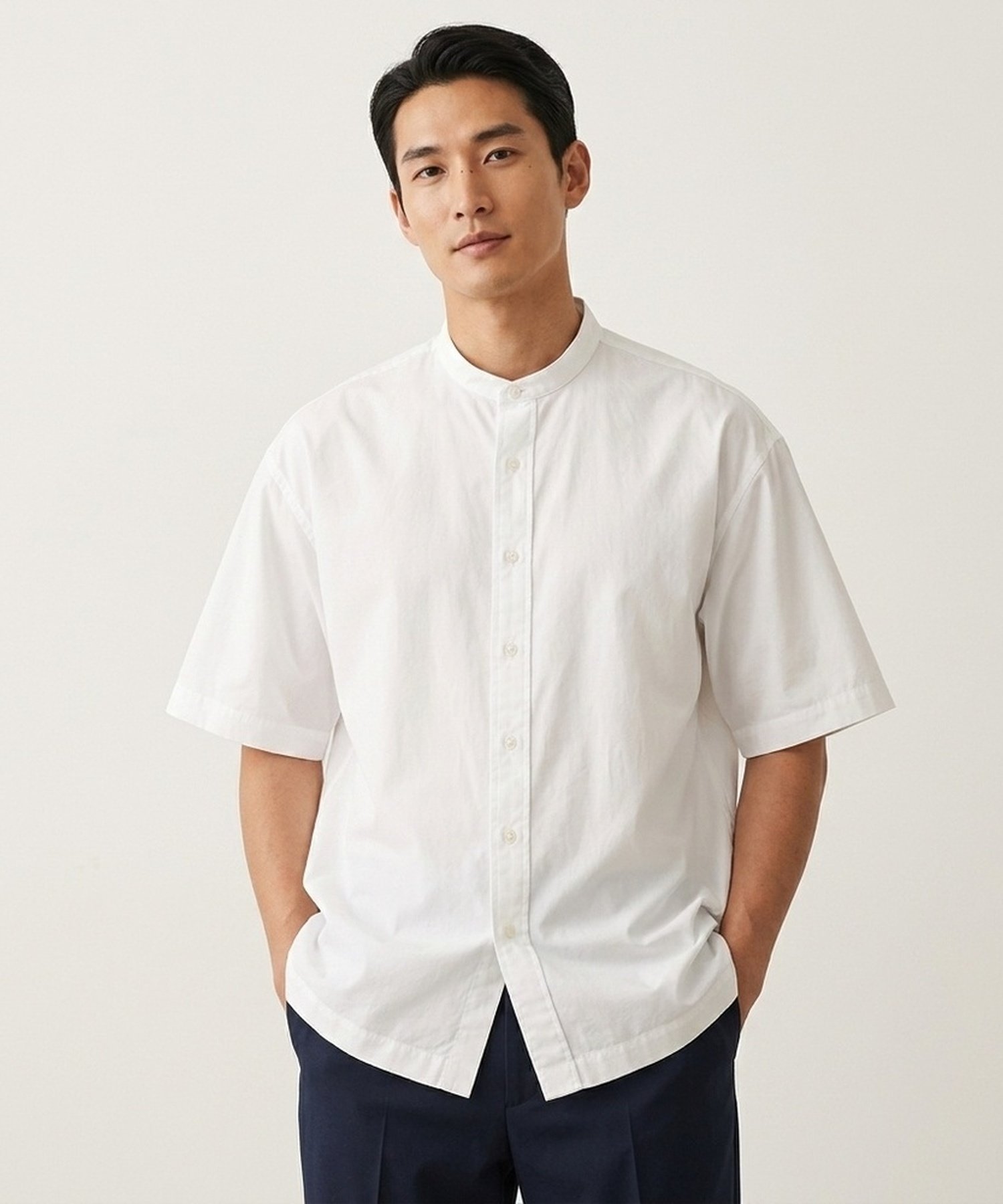BACKYARD FAMILY HOUSTON OX SS BAND COLLAR SHIRT ローラ トップス シャツ・ブラウス ブラック ホワイト グリーン ネイビー