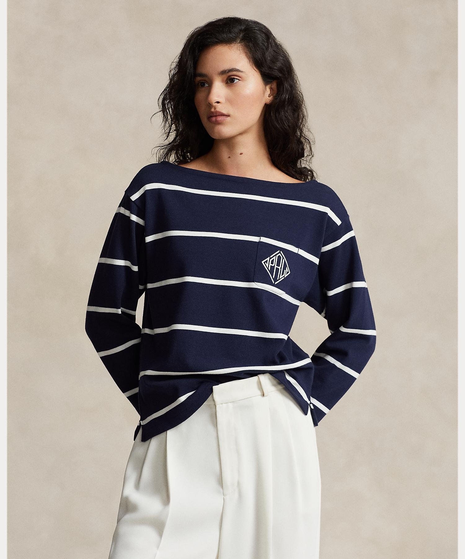 POLO RALPH LAUREN モノグラムロゴ ストライプド ジャージー Tシャツ ラルフローレン トップス カットソー・Tシャツ ブルー【送料無料】のサムネイル