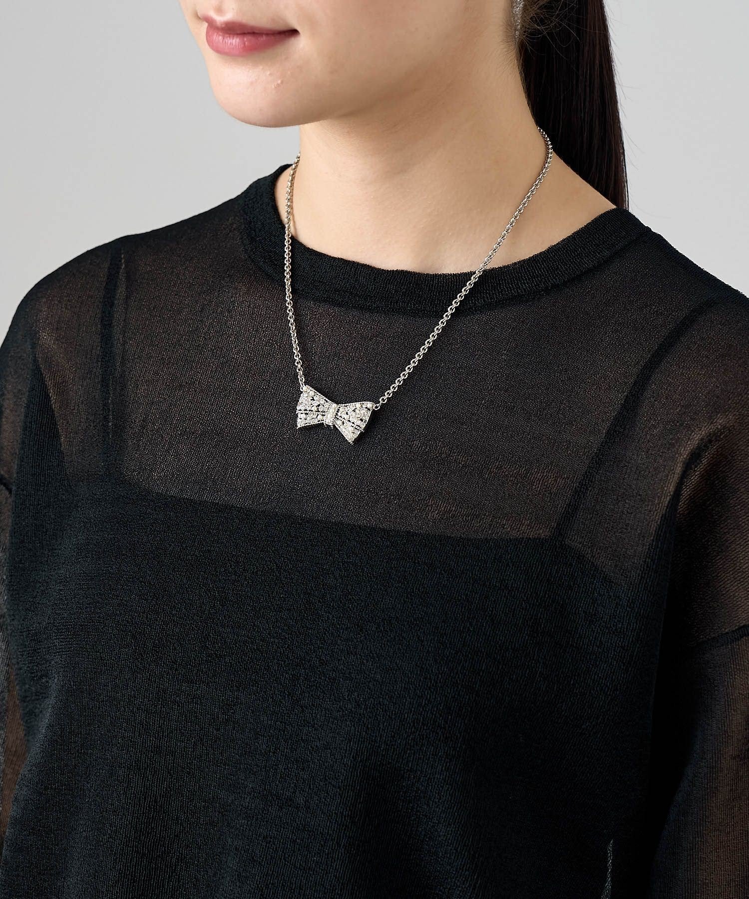 【SALE／50%OFF】ANAYI リボンタイビジューネックレス アナイ アクセサリー・腕時計 ネックレス シルバー【送料無料】