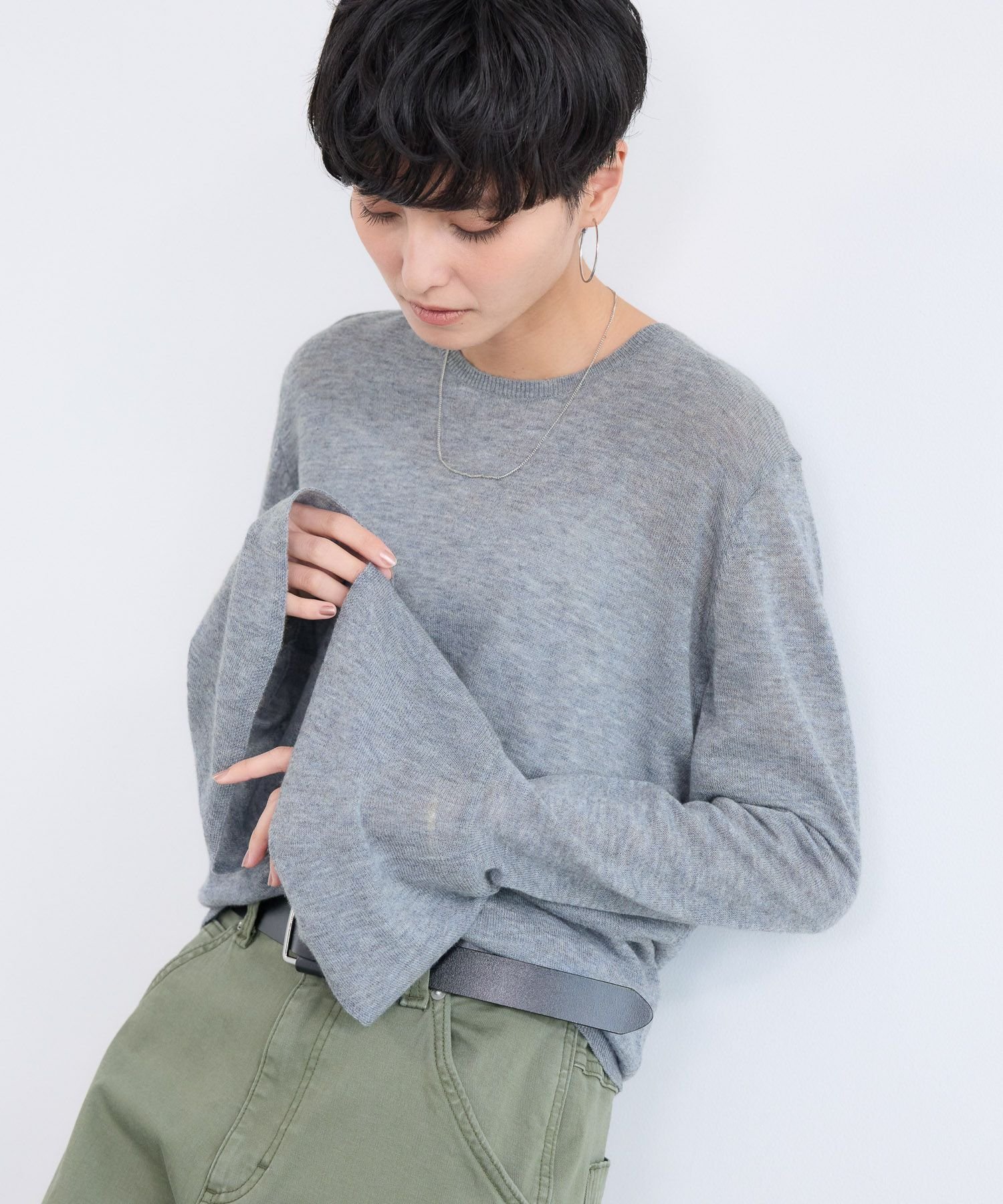 BARNYARDSTORM 袖フレアシアーニット バンヤードストーム トップス ニット ホワイト グレー ブラック【送料無料】