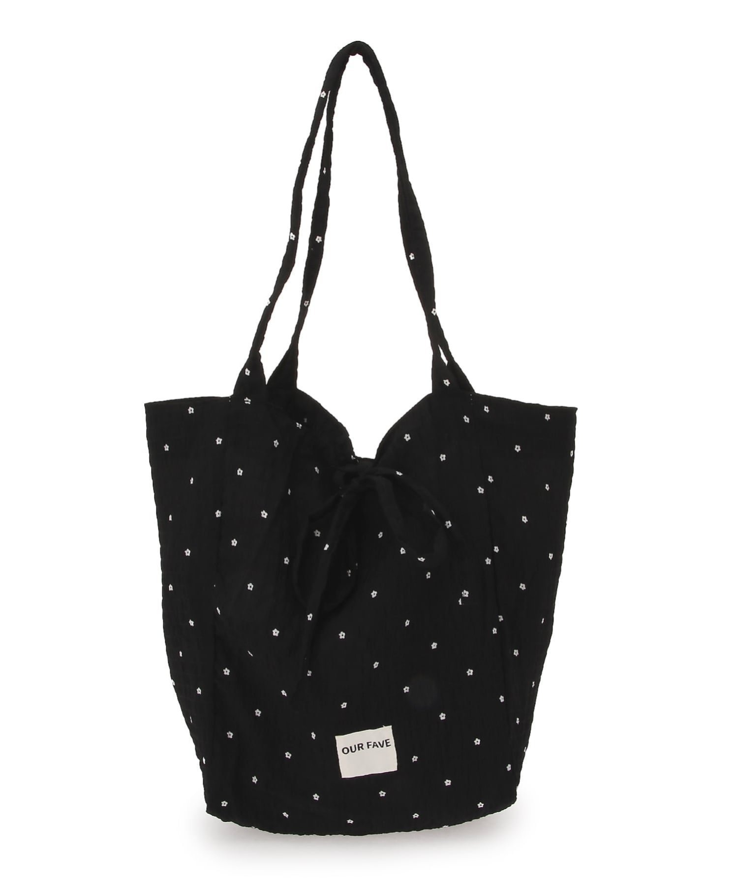 Mignonjour Mignonjour/(W)フラワートートバッグ ミニョントレフル ルームヨンマルサンセレクティッド バッグ トートバッグ ブラック レッド ホワイト