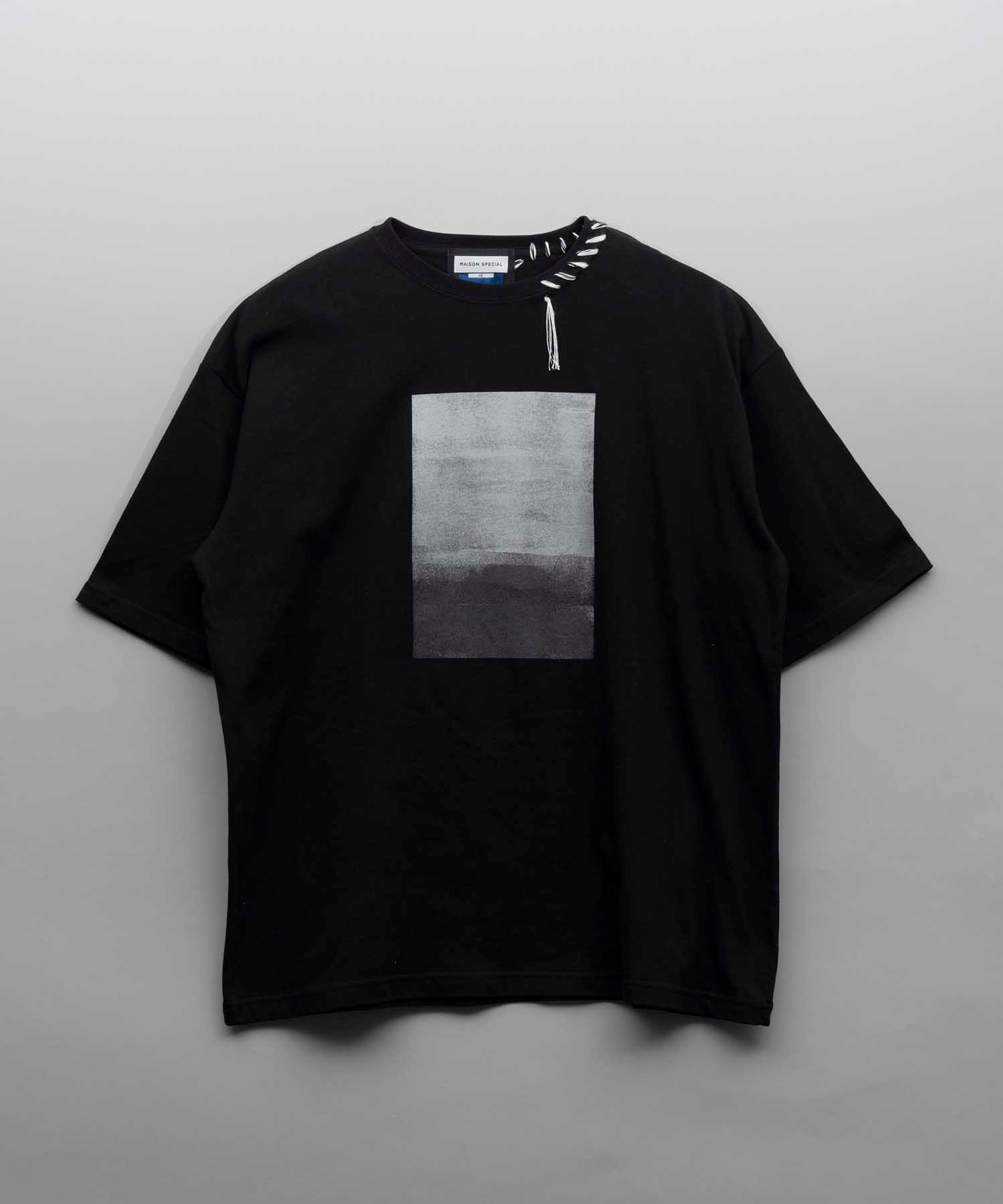 MAISON SPECIAL Abstract Hand-Printed Oversized Stitched Crew Neck T-shirt メゾンスペシャル トップス カットソー・Tシャツ ブラック ホワイト ブルー パープル【送料無料】のサムネイル