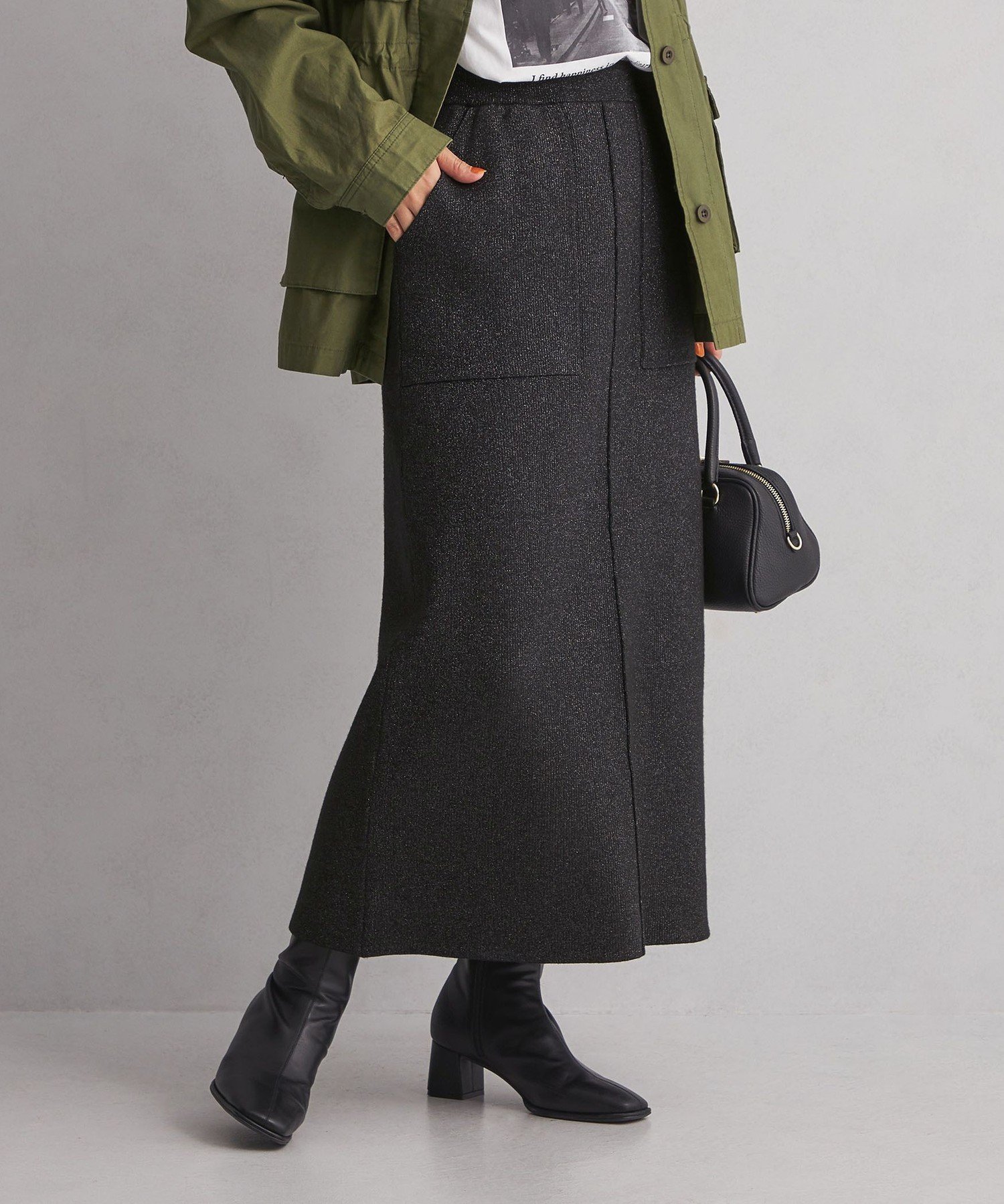 UNITED ARROWS green label relaxing 【WEB限定】＜at ease＞ラメ ニット スカート ユナイテッドアローズ グリーンレーベルリラクシング スカート ロング・マキシスカート ブラック グレー【送料無料】のサムネイル