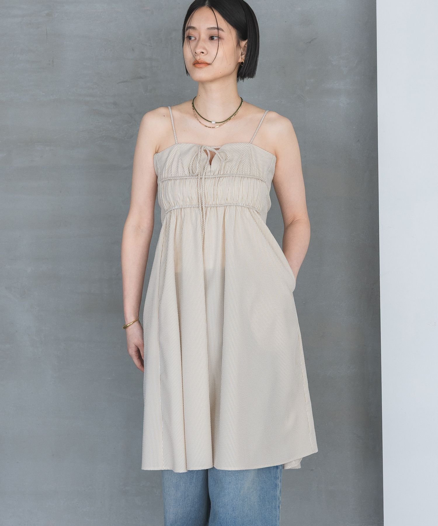 【SALE／50%OFF】A part by サッカーストライプキャミワンピース アパートバイ ワンピース・ドレス ワ..