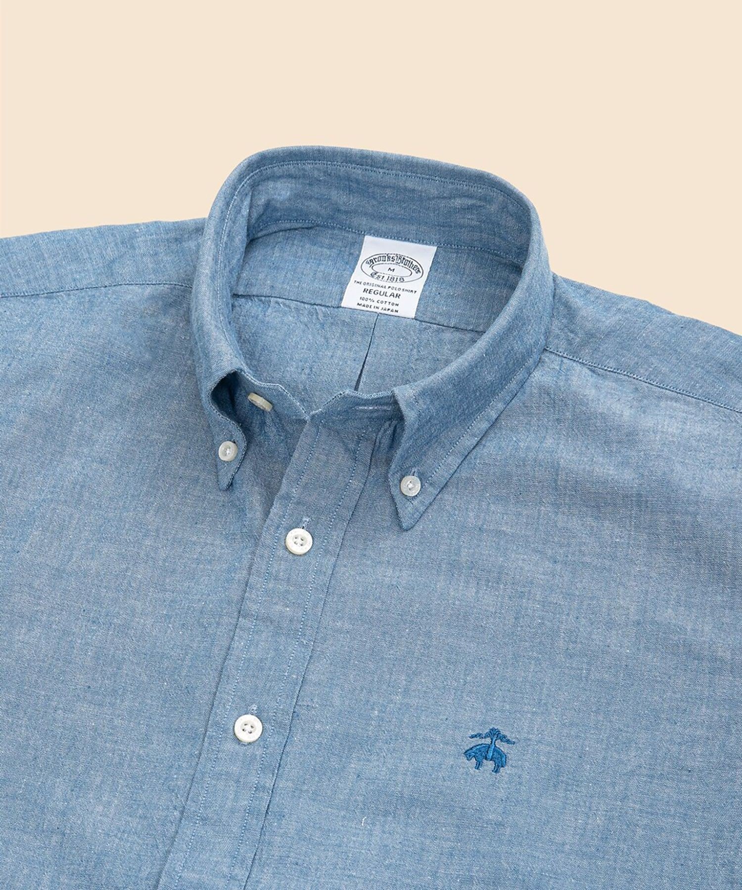 BROOKS BROTHERS コットン インディゴシャンブレー GFロゴ ショートスリーブ カジュアルシャツ Regular ブルックス ブラザーズ トップス シャツ・ブラウス ブルー【送料無料】