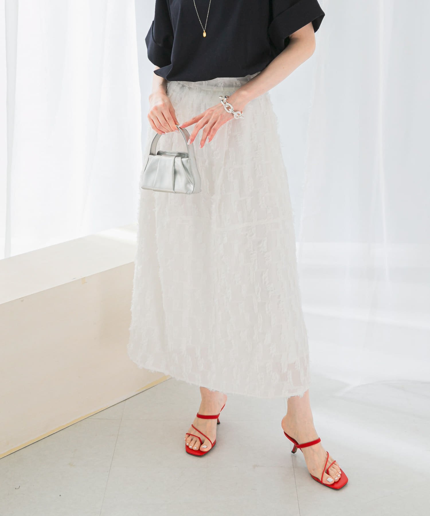 【SALE／50%OFF】URBAN RESEARCH ROSSO ジャガードコクーンスカート アーバンリサーチロッソ スカート その他のスカート ブラック ホワイト【送料無料】