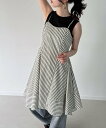 【SALE/35%OFF】JUNOAH 【レイヤードアイテム】ストライプミニキャミワンピース(薄手) ジュノア ワンピース・ドレス ワンピース グレー ベージュ【送料無料】